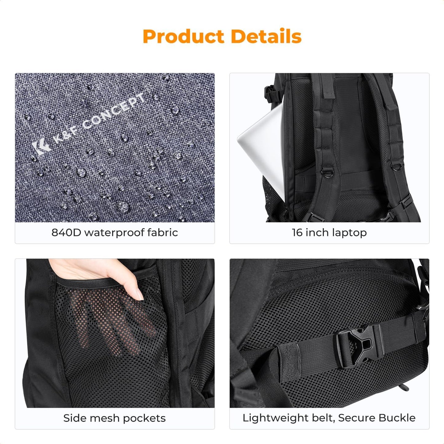 K&F Concept Camera Backpack,Camera Bags for Photographers 30L Large Capacity with Raincover and 16 Inch Laptop Compartment Compatible for Canon/Nikon/Sony/DJI Mavic Drone Travel