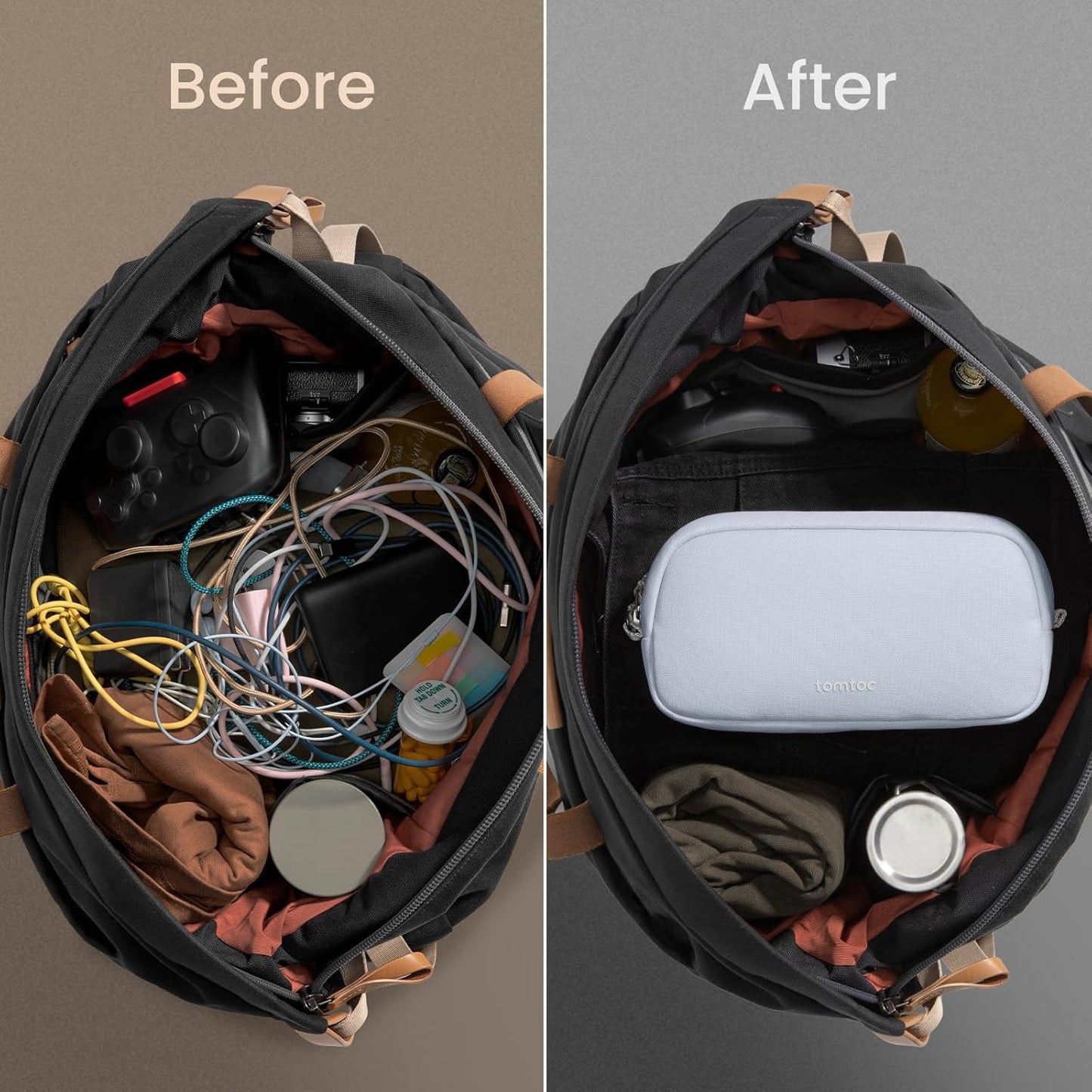 tomtoc Electronics Organizer Travel Case Performance, Water Resistant Bag Cable Tech Pouch Accessories, Carry Storage for Cord, Phone, Cables, Airpods, USB Flash Drive, Daily Items