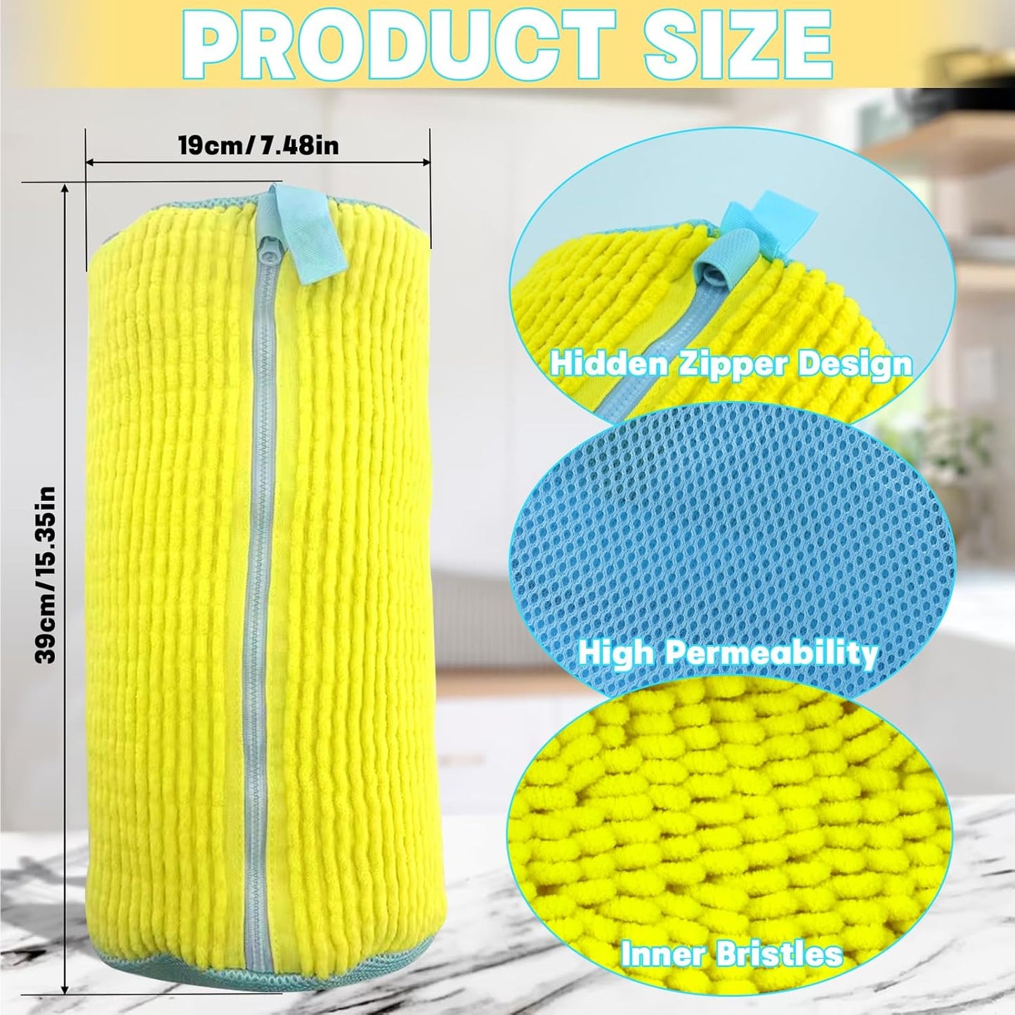2PCS Shoe Washing Machine Bgs,Laundry Shoe Bags for Washer and Dryer, Reusable and Durable Zipper Sneaker Shoe Washing Bag, Tennis Shoe Cleaning Bag for All Shoe Types (Yellow)