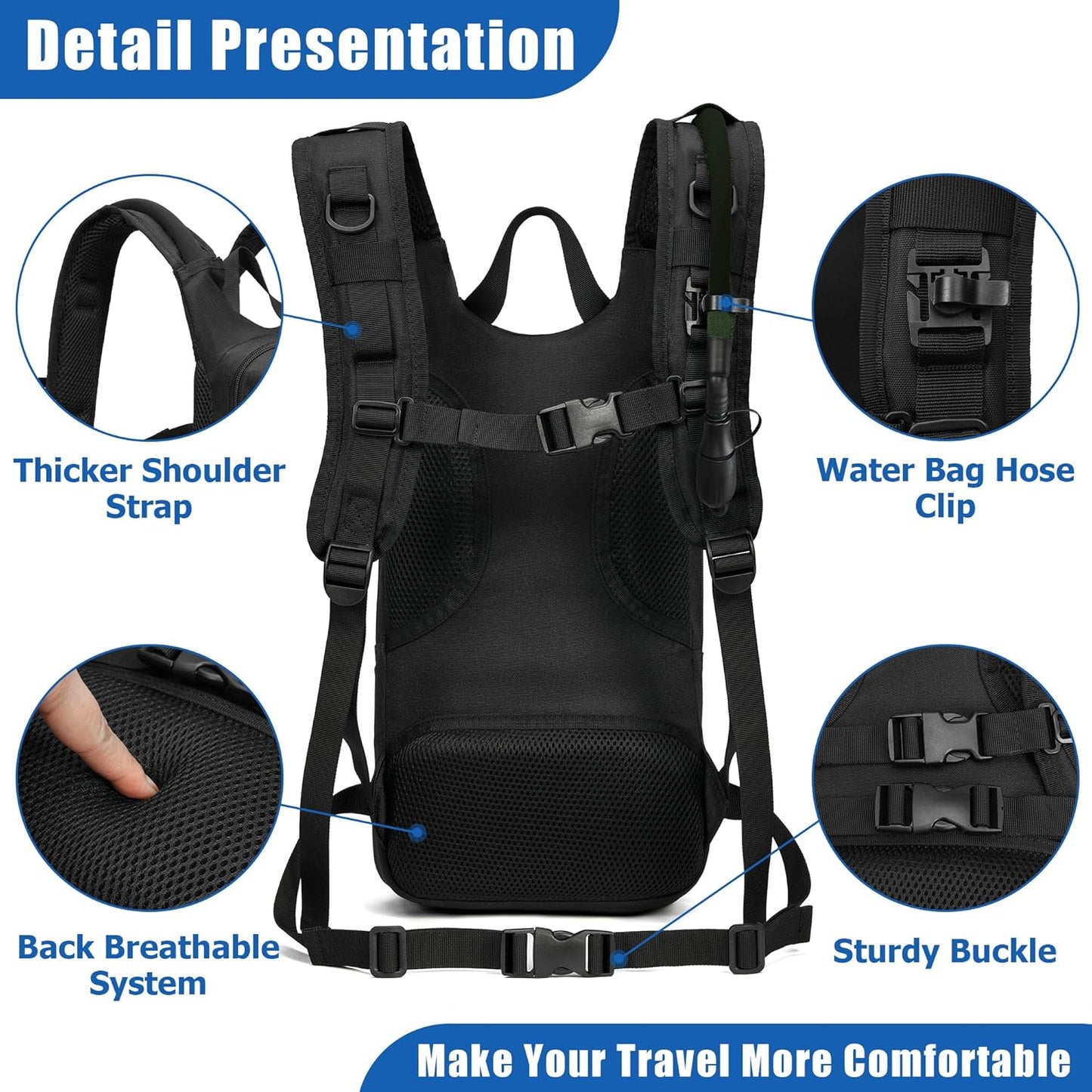 1050D Tactical Hydration Backpack with 3L TPU Water Bladder, Military Molle Water Backpack Perfect for Men & Women, Hydration Pack for Hiking, Biking, Running, Climbing, Hunting, Daily Use