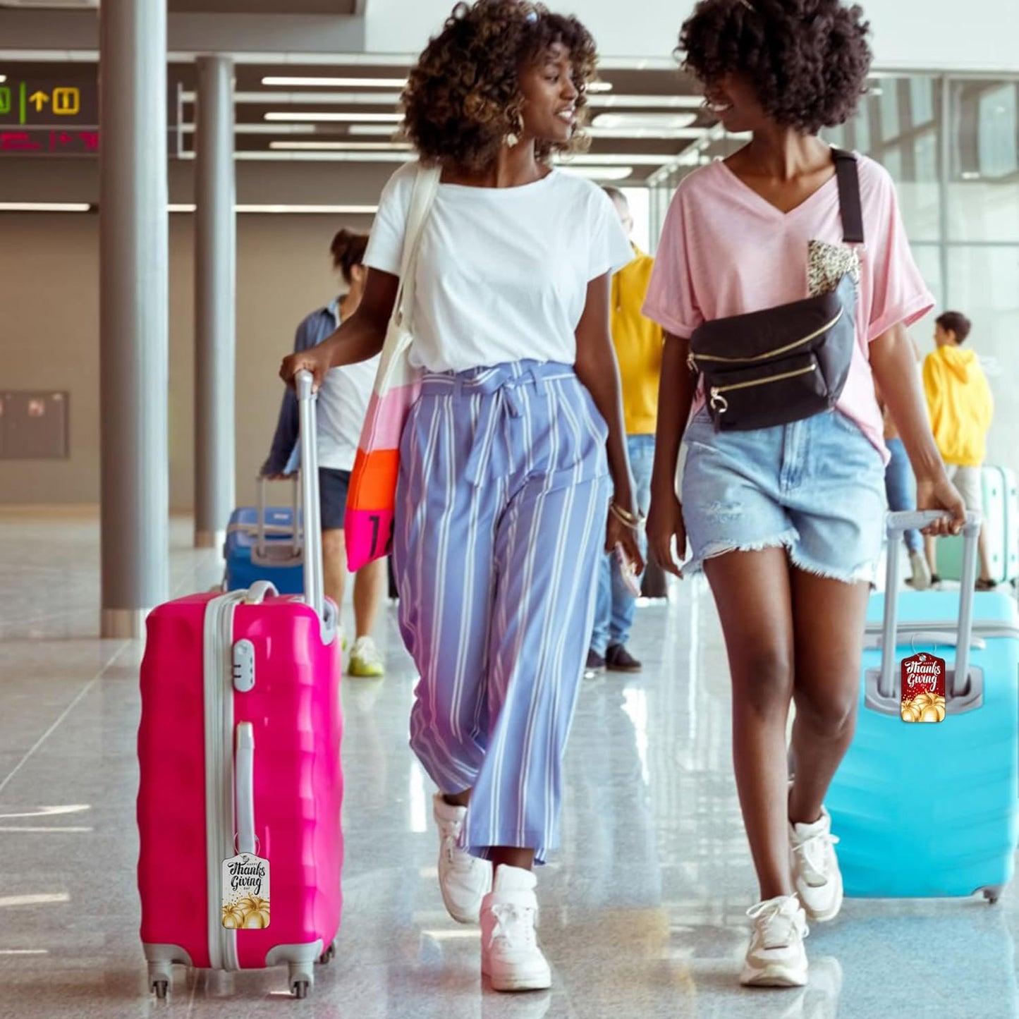 2 Pack Luggage Tag for Suitcase Happy Thanksgiving Day Leather Suitcase Tags with Privacy Name ID Label and Stainless Steel Loop for Travel Bag