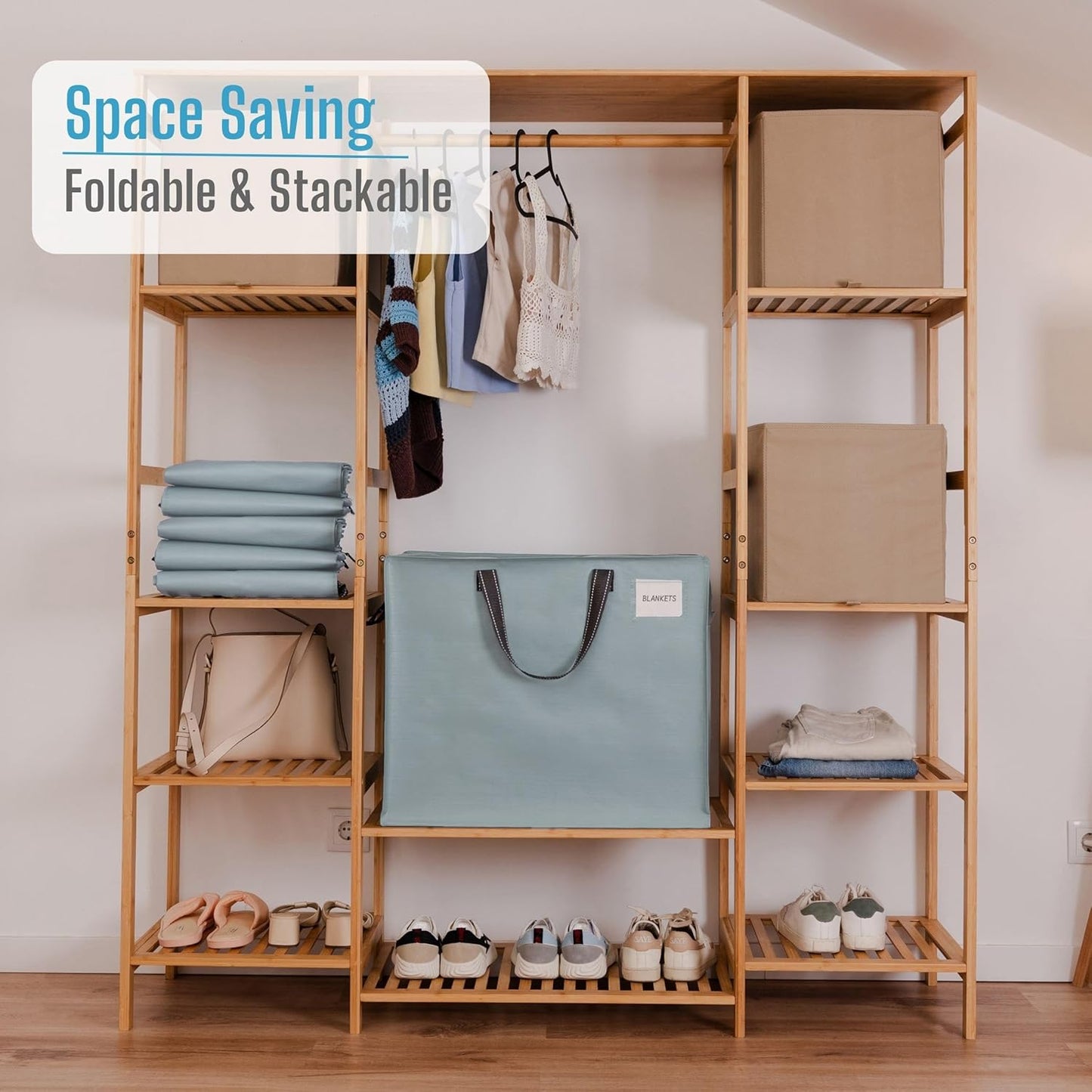 VENO 4 Pack Heavy Duty Moving Bags, Storage Bags, Packing Supplies, Top Zipper, Storage Totes for Camping, Clothes, Bedding, Comforters, Pillows (22 Gallon Light Blue, 4 Pack)