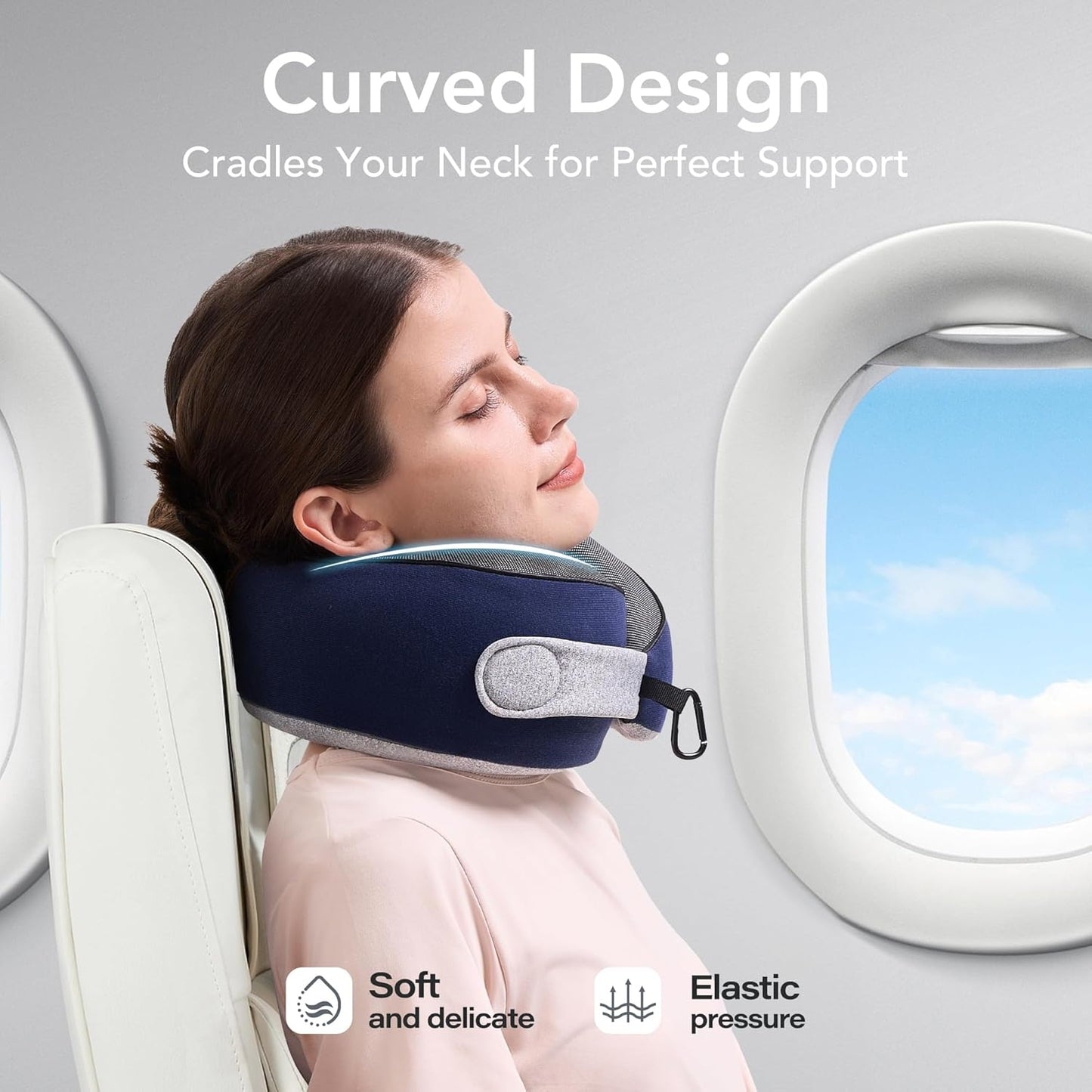Travel Pillow, 100% Pure Memory Foam Travel Neck Pillow Airplane Neck Support Ergonomic Design for Traveling Suitable for Airplanes,Offices and Cars-Navy Blue