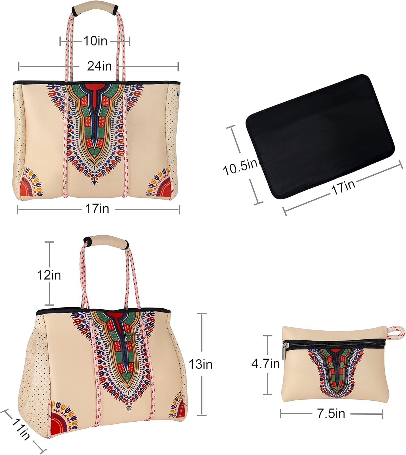 QOGiR Neoprene Multipurpose Beach Bag Tote with Inner Zipper Pocket … … … …