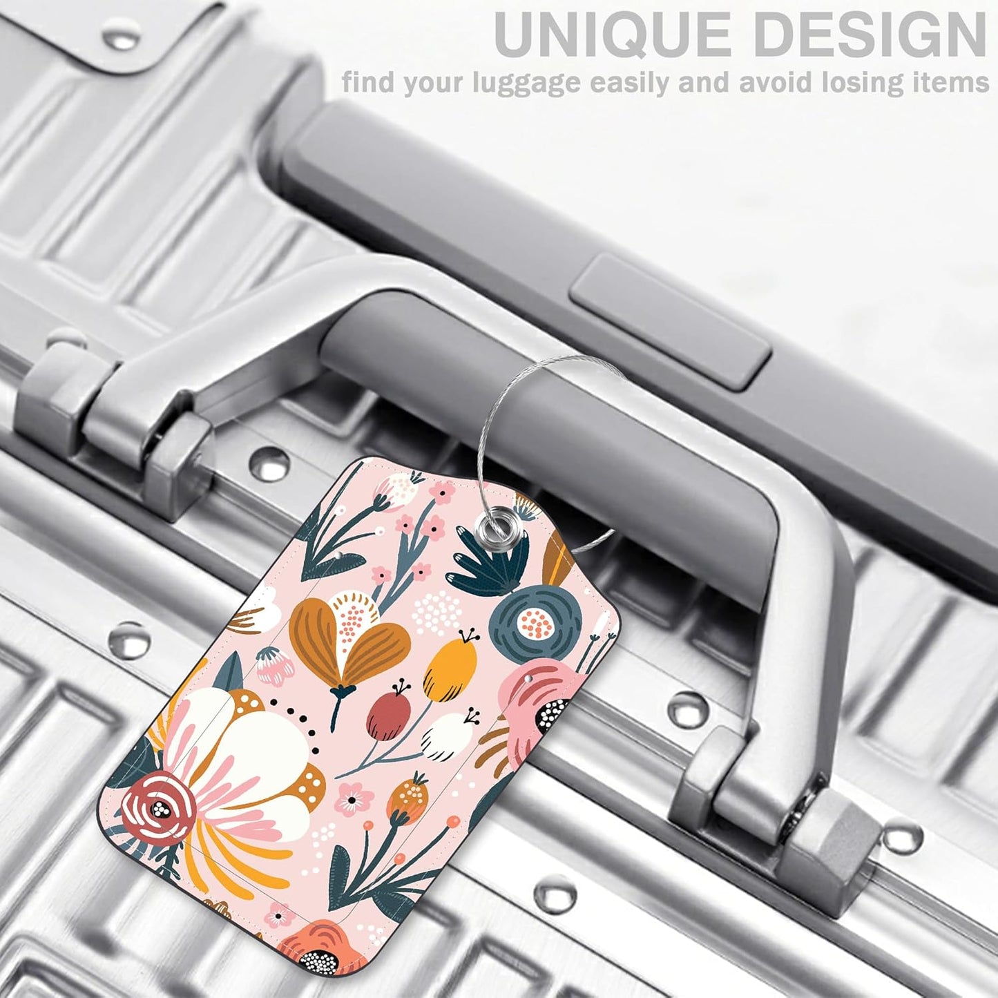 2 Pcs Spring Flowers and Berries Luggage Tags for Suitcases PU Leather Baggage Tags Name ID Label with Privacy Cover and Stainless Steel Loop for Men Women Travel Bag Suitcase