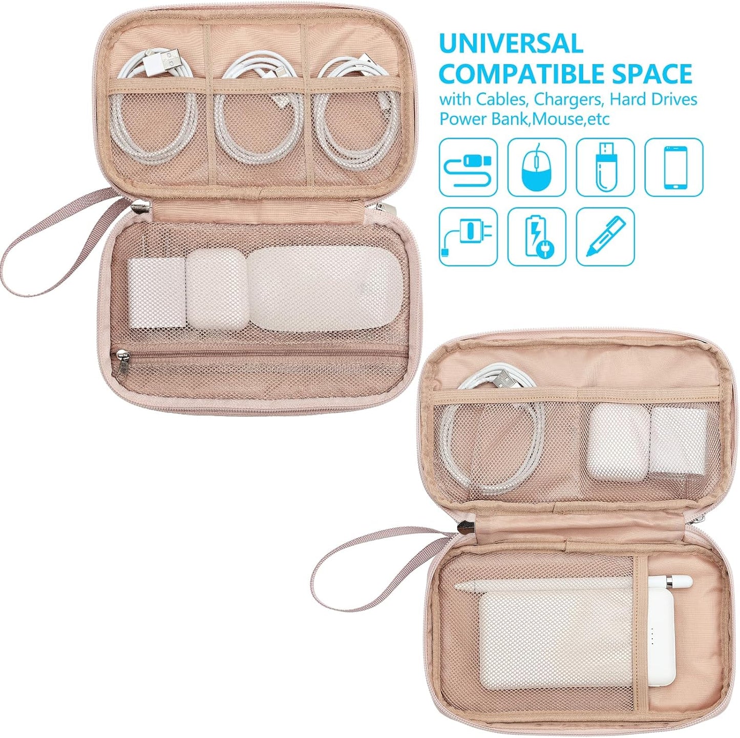 NISHEL Travel Cord Organizer Case, Double Layers Tech Electronic Bag, Essentials for Charger, Cable, Phone, Flash drive, Aegean-Blue