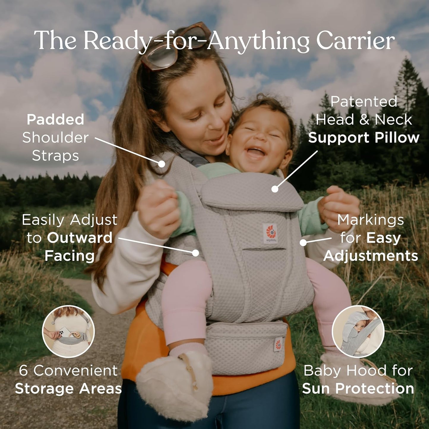 Ergobaby Omni Deluxe Baby Carrier Newborn to Toddler - Breathable Baby Carriers for Summer - All-Position Carrier with Enhanced Lumbar Support & Airflow (7-45 Pounds), Cotton, Midnight Blue