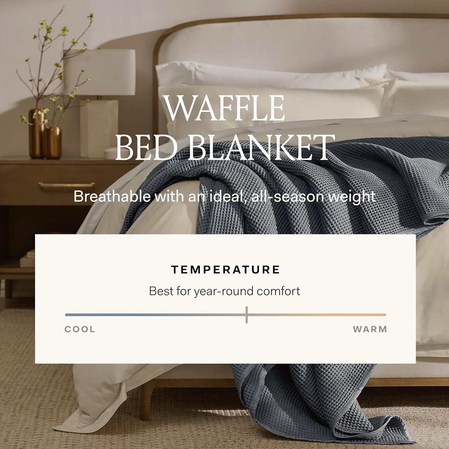 BOLL & BRANCH Waffle Bed Blanket - King/Cal King, Natural - Luxury 100% Organic Cotton - Soft, Lightweight and Breathable - Textured Waffle Weave