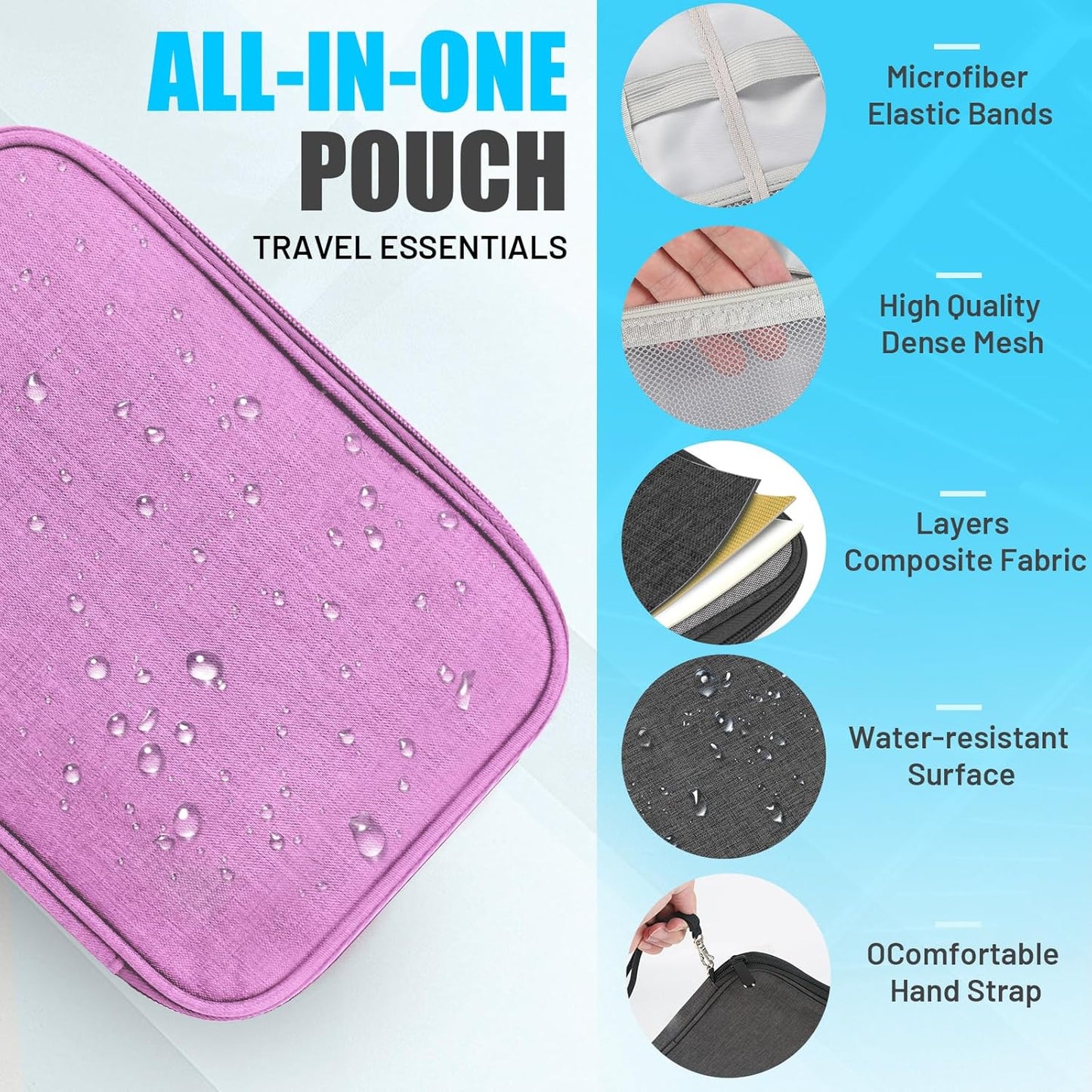 Travel Cable Organizer Bag, Electronics Organizer Tech Pouch with Double Layers for Cords, Chargers, Phone, Earphones, USBs, SD Cards - Travel Essentials Portable Waterproof Tech Pouch