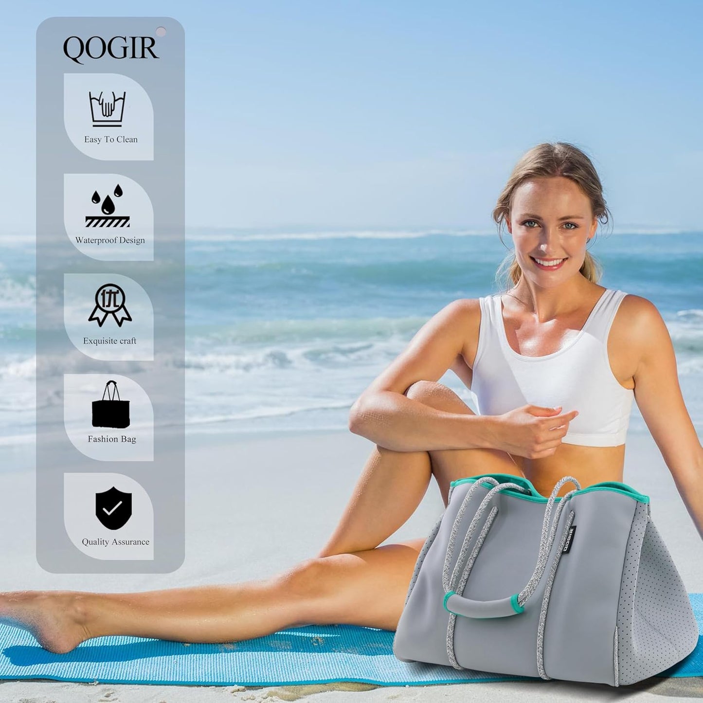 QOGiR Neoprene Multipurpose Beach Bag Tote with Inner Zipper Pocket … … … …