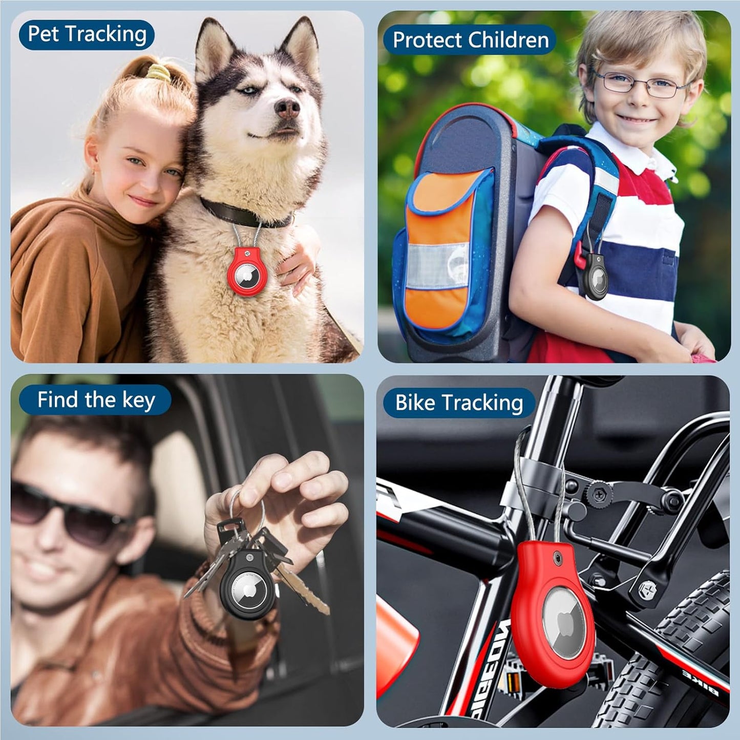 Waterproof Airtag Holder,2 Pack Airtag Case with Secure Lock,Airtags Keychain for Apple Airtag,Anti-Lost Protective Case Air tag Accessories for GPS Item Finder Tracker Luggage,Bag,Key,Pet-Black/Red