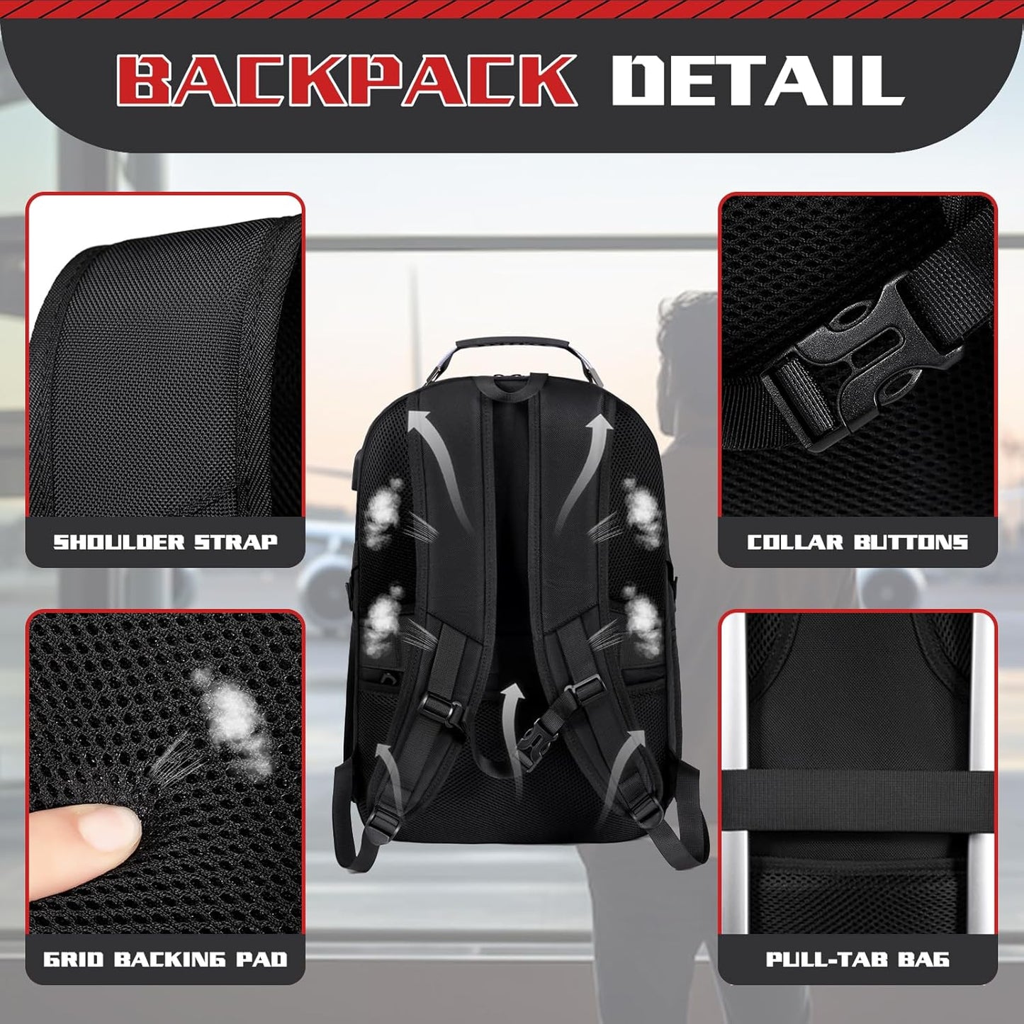 Large Travel Backpack, 50L Laptop Backpack for Men 17.3 Inch, TSA Approved, Heavy Duty with USB Charging, Anti Theft for College Business Work, Red