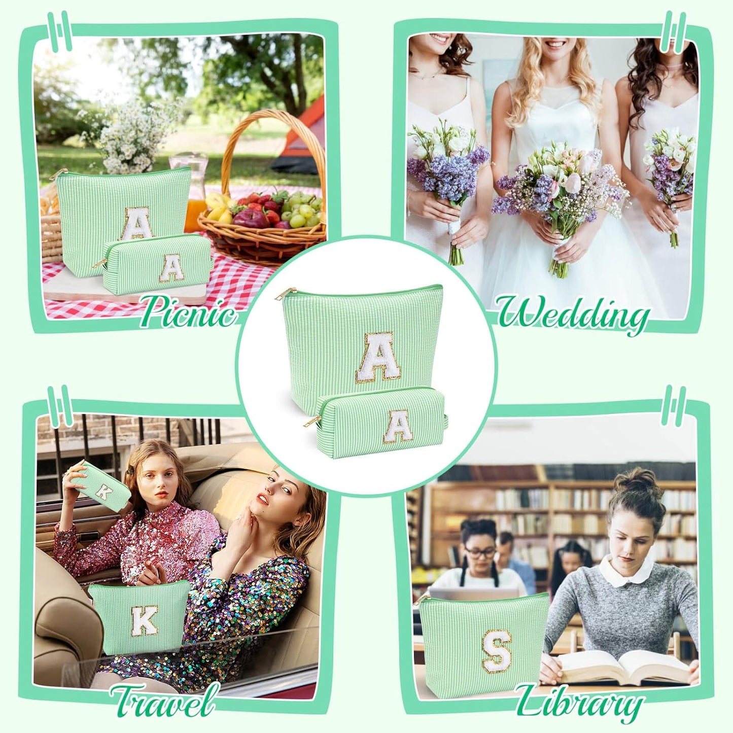 YOOLIFE Initial Makeup Bag for Women - Monogram Cute Makeup Bags Cosmetic Toiletry Pouch Make Up Case for Women Her Best Friend Friendship Sister Teacher, Personalized Birthday Gifts for Women E