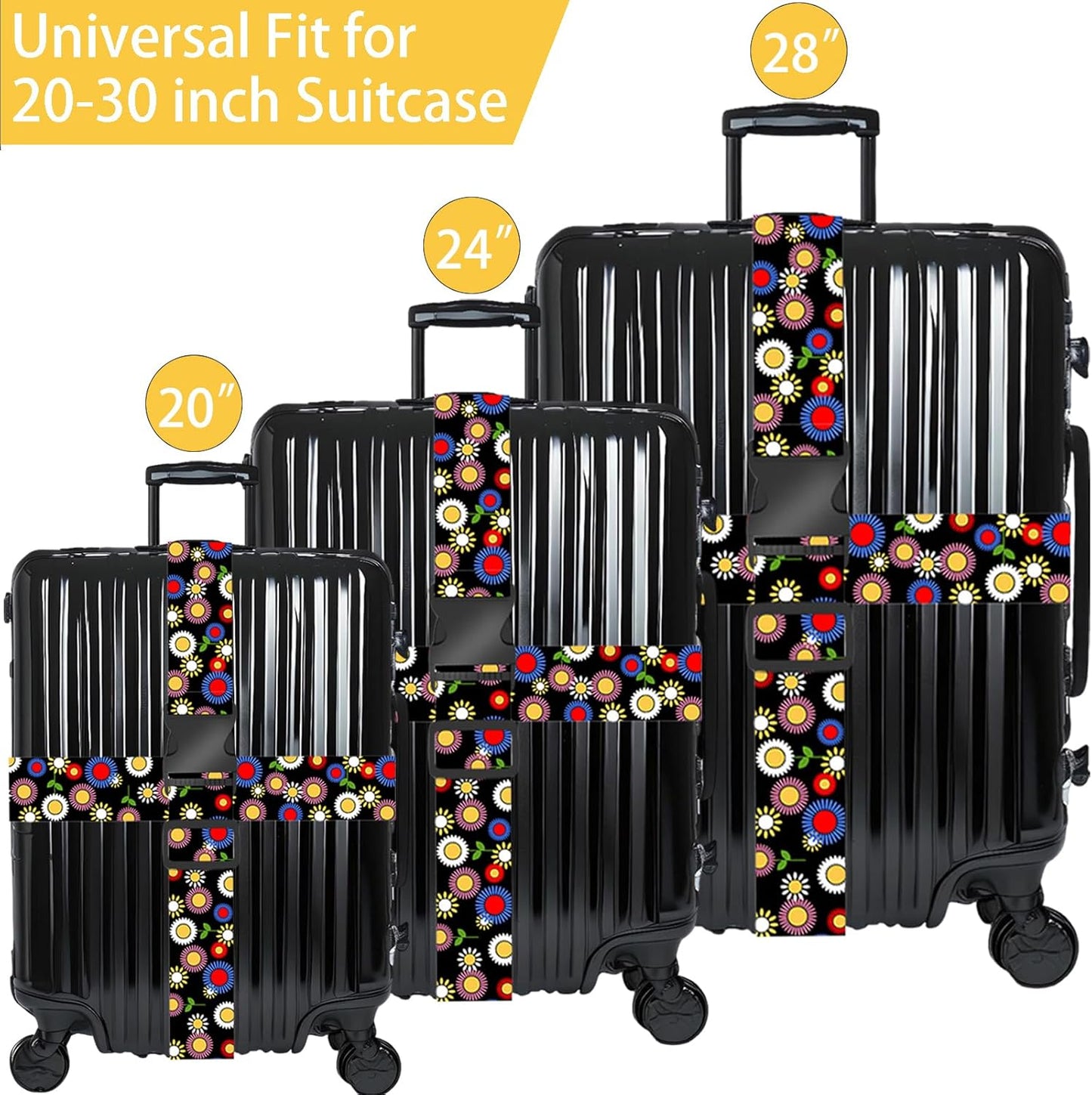 Sunflowers Luggage Straps for Suitcases, Adjustable Luggage Travel Belt to Keep Luggage Security While Travel, Strong Polyester Fabric, Easy-to-Recognize Stylish Design Travel Essentials, 2 Pack