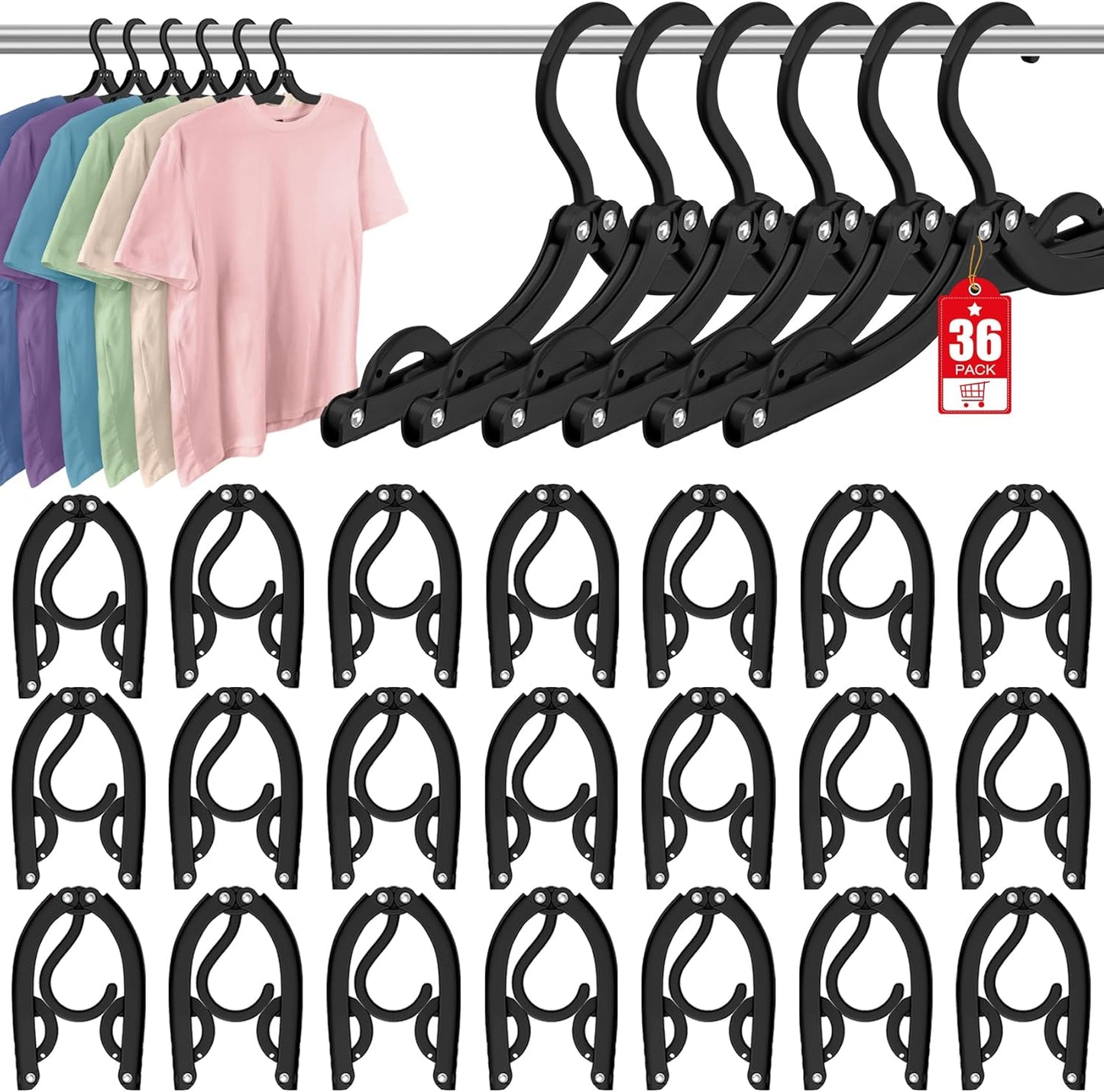 36 Pcs Travel Hangers Portable Foldable Travel Hanger Organizer, Plastic Cruise Ship Essentials Clothes Folding Hangers for Camping Flying RV Europe Vacation Essentials Suitcase, Night Black