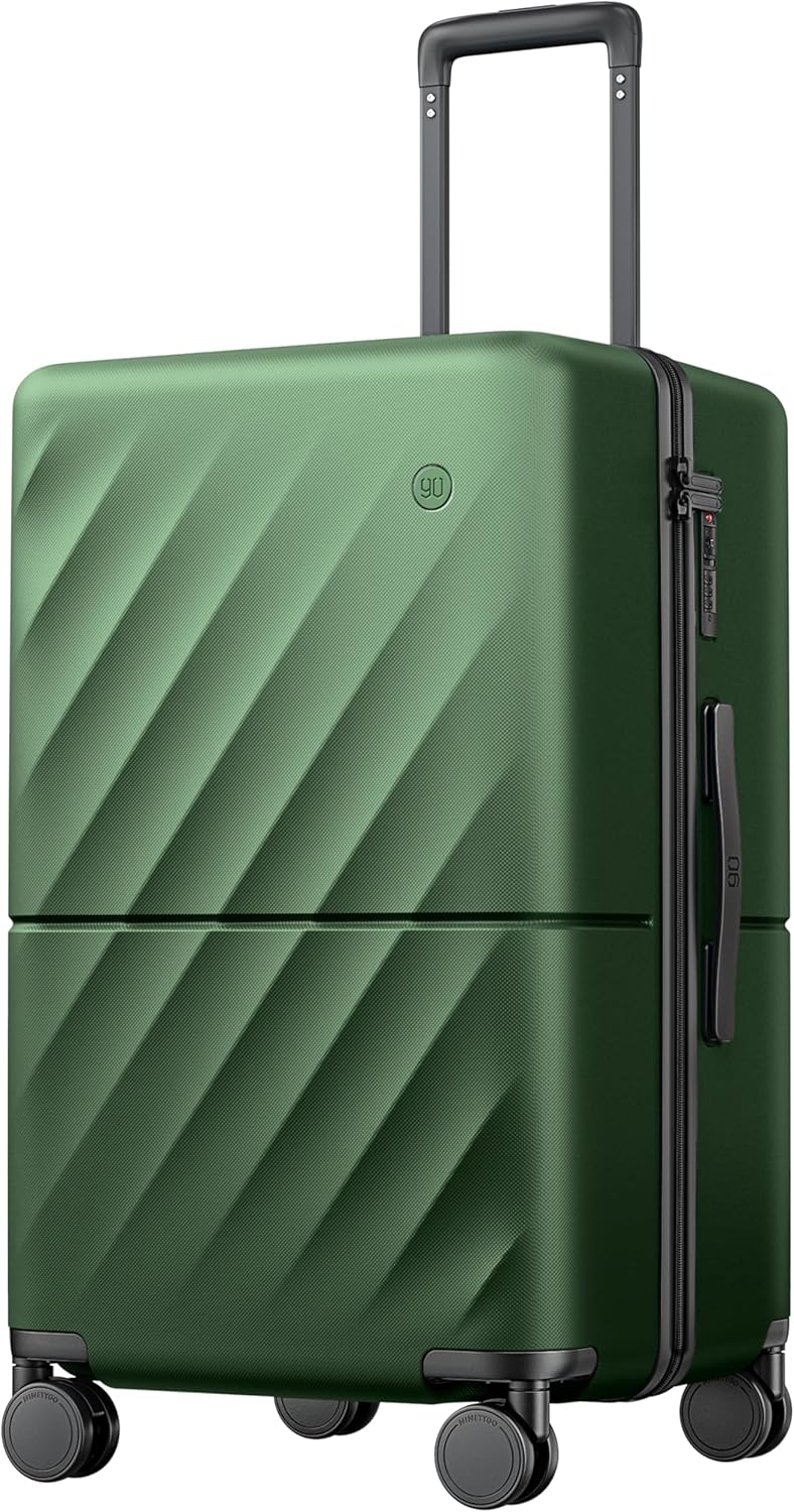 NINETYGO Trunk Luggage 24 Inch, Medium Checked Luggage with Double Spinner Wheels, Anti-Burst Zipper, Hard Case PC Suitcase, Lightweight Travel Luggage, TSA Approved (Seaweed Green, Hudson)