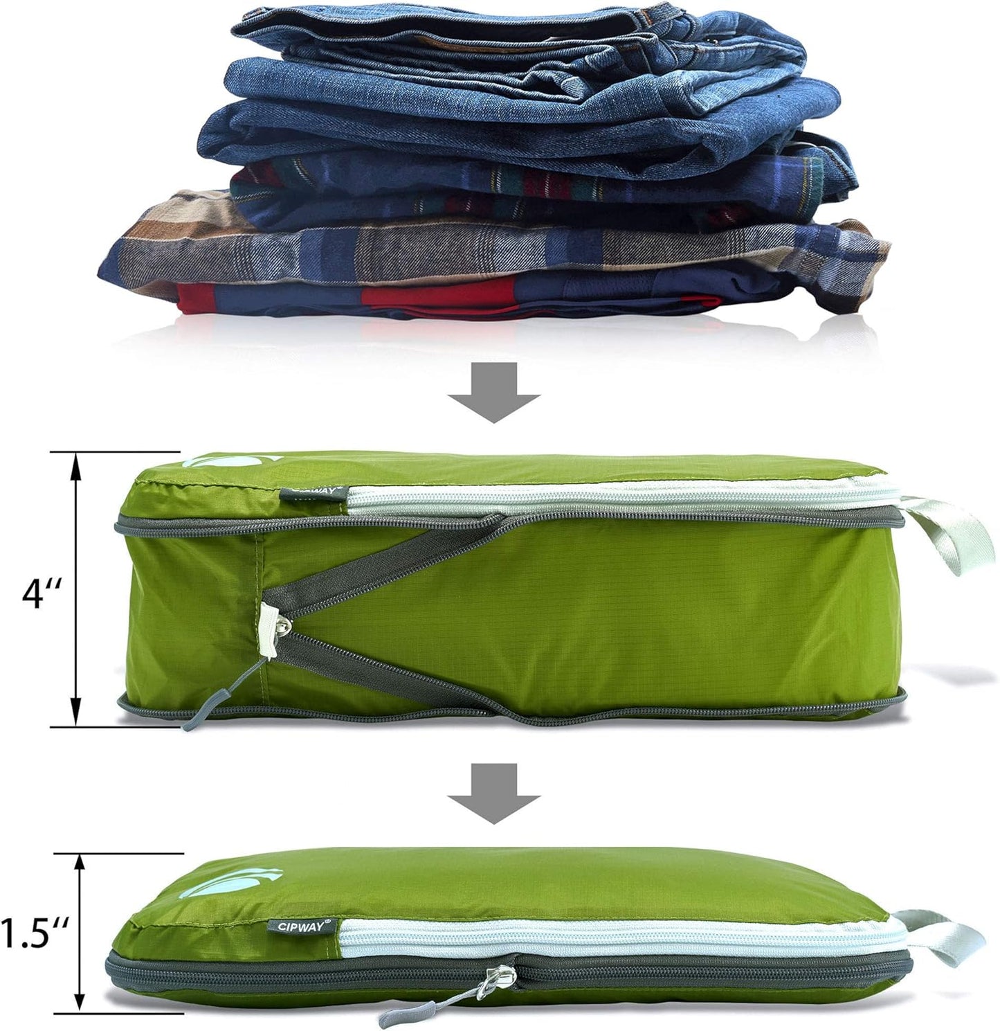 Cipway - 5 Set Compression Packing Cubes for Travel, Ultralight Packing Organizers for Luggage Suitcase & Backpack (Green), L