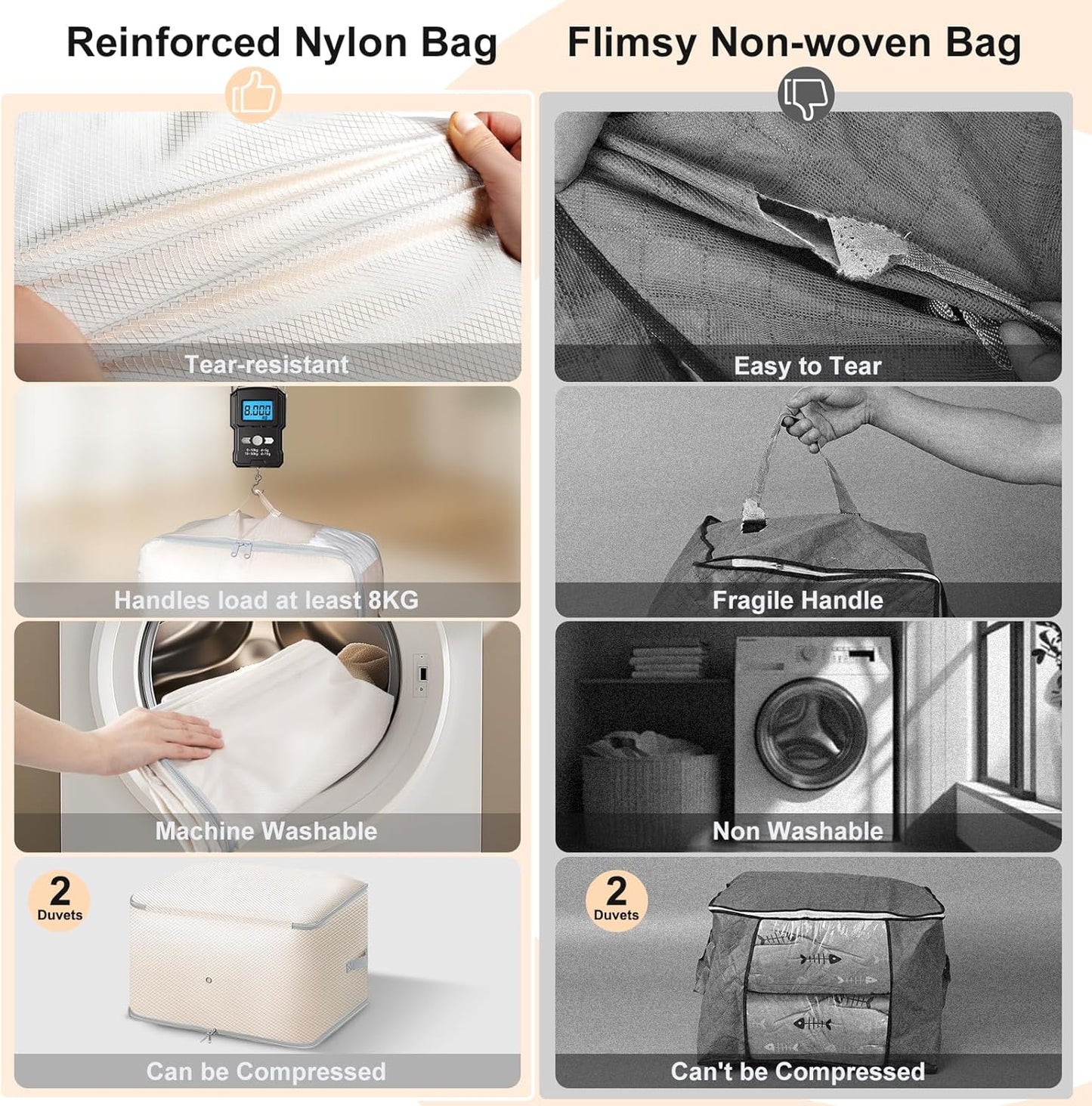 Comforter Storage Bag - 130L Large Capacity Blanket Storage Bags 3-Layer Ultra Space Saving Self Compression Organizer, Washable Compression Bags for Storage Comforter Blanket, 4-Pack, Beige