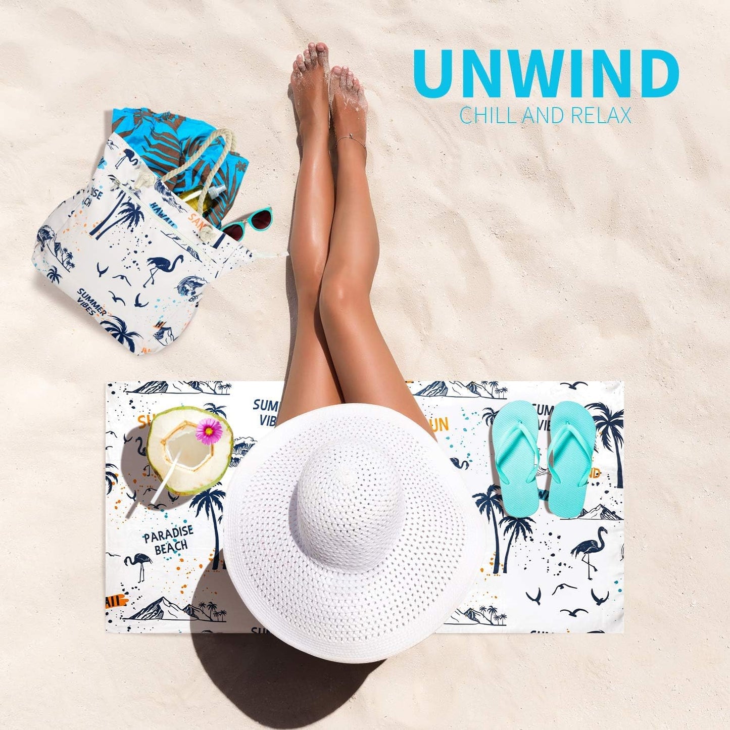 Beach Bag Spacious Shoulder Tote Travel & Gym Bag w/Multiple Pockets & Strong Zipper