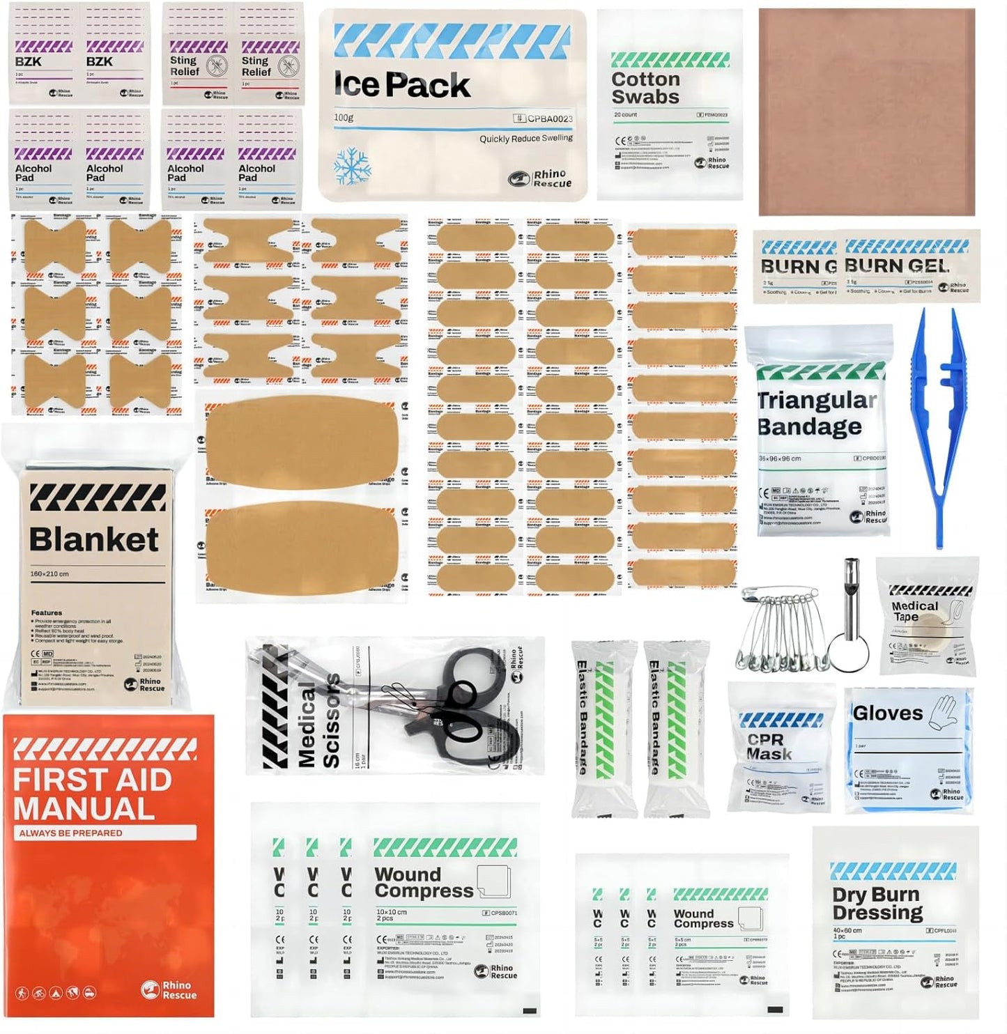 RHINO RESCUE EVA First Aid Kit, Small Waterproof Portable Emergency Hiking First Aid Kit for Backpacking, Medical Kit for Travel, Home, Car, College Dorm, Camping, Boat, Back to School (Red)