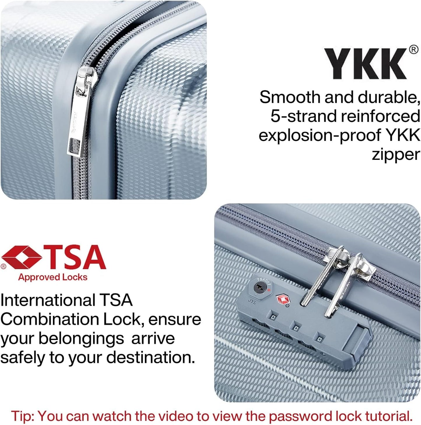 Hanke Suitcase, 2-Piece Set (20/29 Inch) Lightweight Hardshell PC Luggage with Spinner Wheels & TSA Lock, Gray, Extra Large Rolling Travel Bag, Nestable Storage, Waterproof, 103L