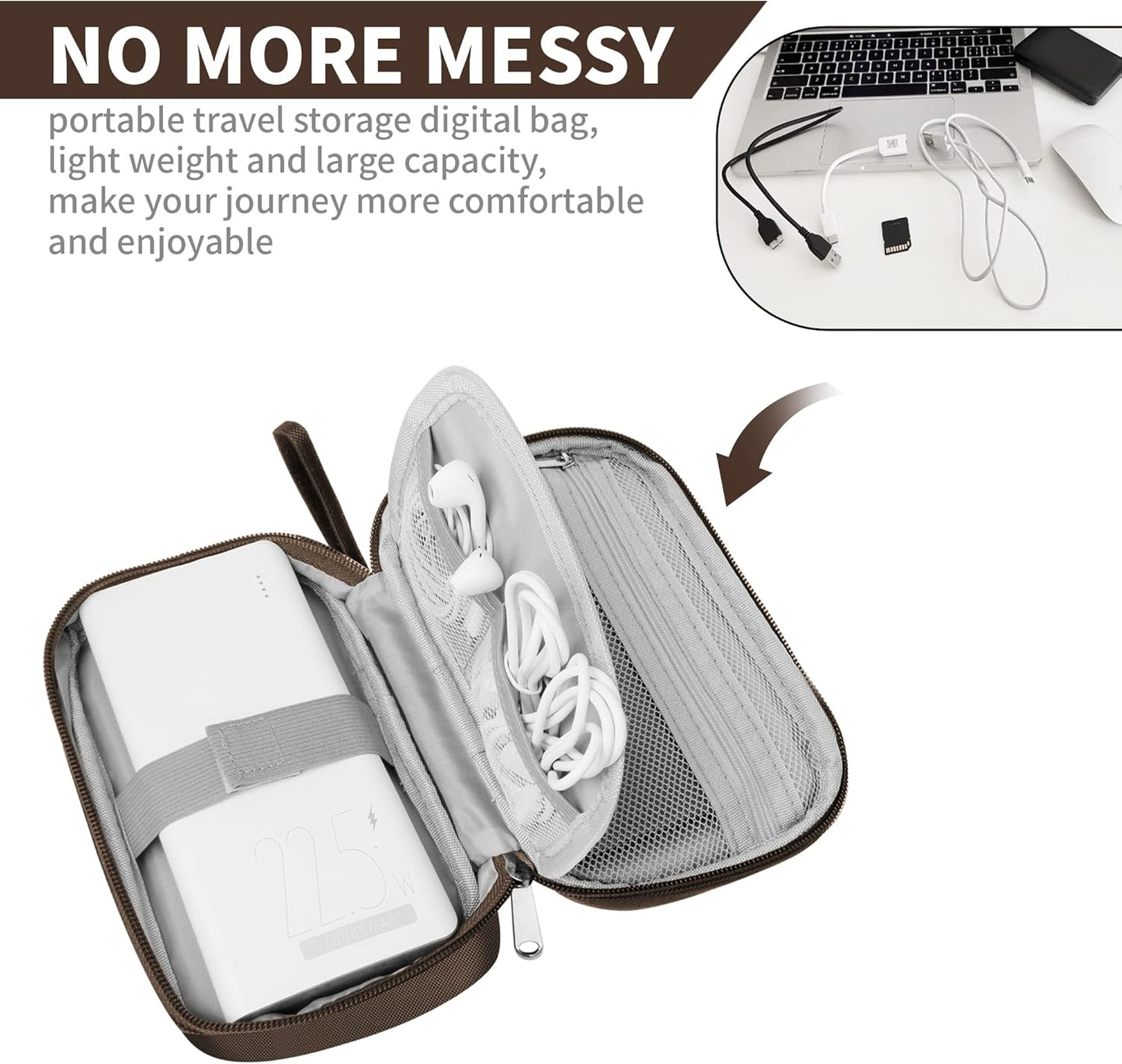 Travel Cable Organizer Bag Pouch Electronic Accessories Carry Case Portable Waterproof All-in-One Storage Bag for Cable,Charger, Phone, Hard Drive，SD Card-Coffee