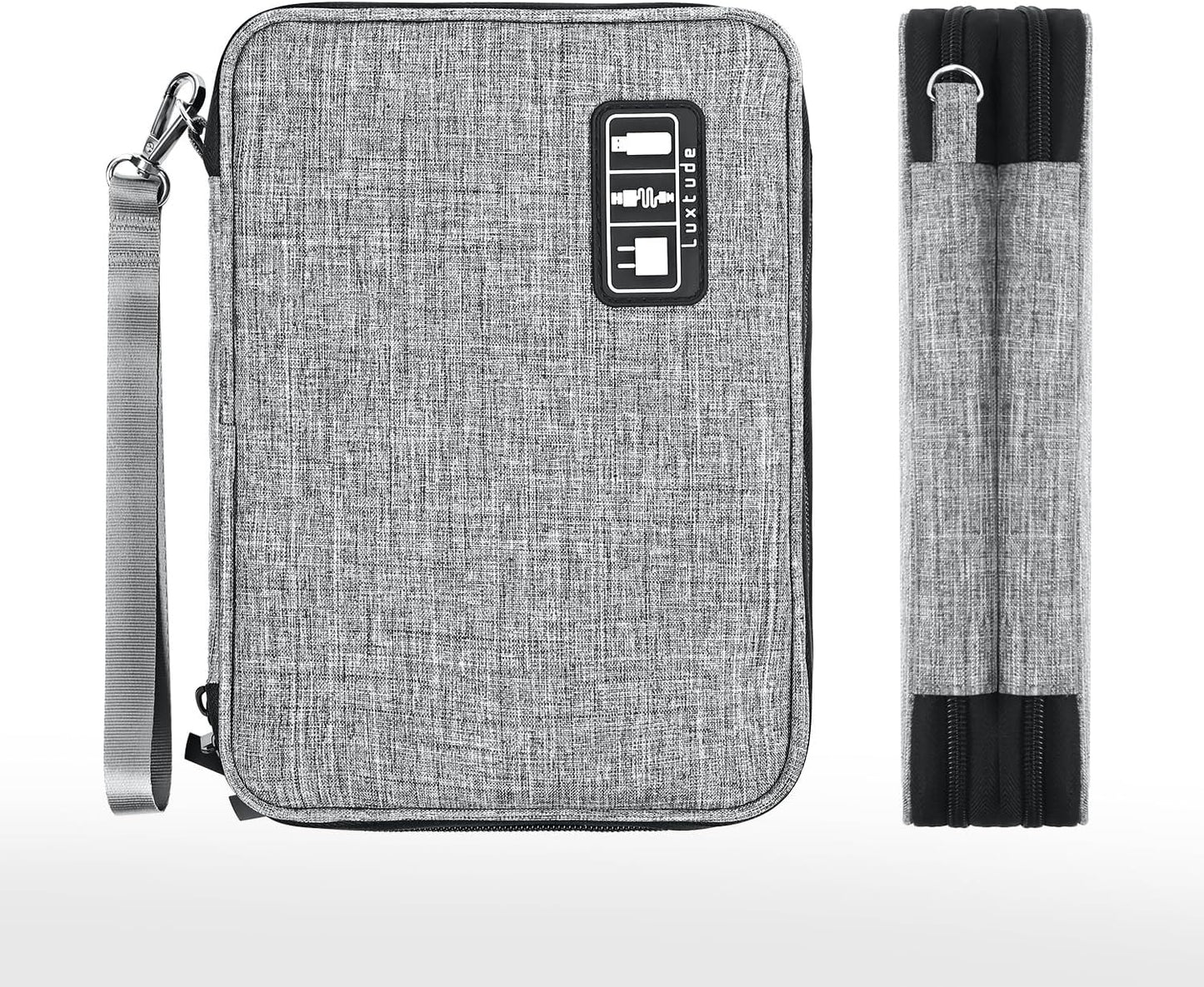 Luxtude Electronics Organizer, Portable Cable Organizer Bag for iPad 7.9'', Double Layer Travel Tech Bag&Cord Storage, Compact Cord Case&Charger Pouch,Electronics Carring Case for Phone/USB