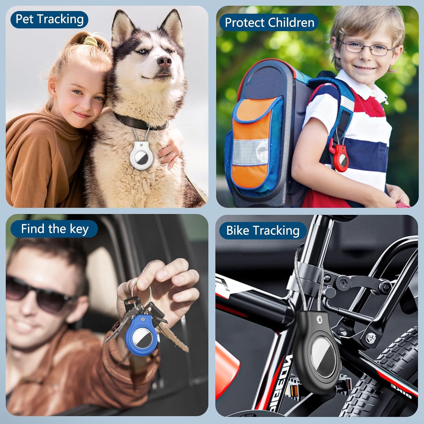 Waterproof Airtag Holder,4 Pack Airtag Case with Secure Lock,Airtags Keychain for Apple Air tag,Anti-Lost Protective Case Air tags Accessories for GPS Tracker Luggage,Bag,Key,Pet-Black/Blue/White/Red