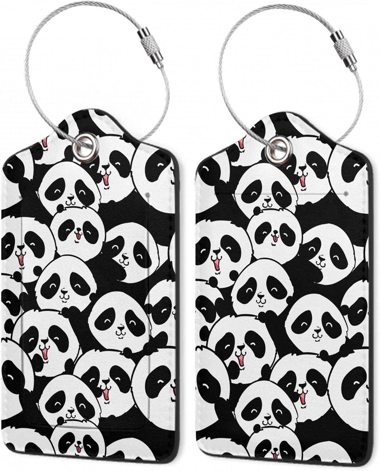2Pcs Luggage Tag for Suitcase Panda Cartoon Cute Suitcase Tag with Privacy Flap & Name ID Label & Metal Loop,Travel Bag Luggage Tags for Women