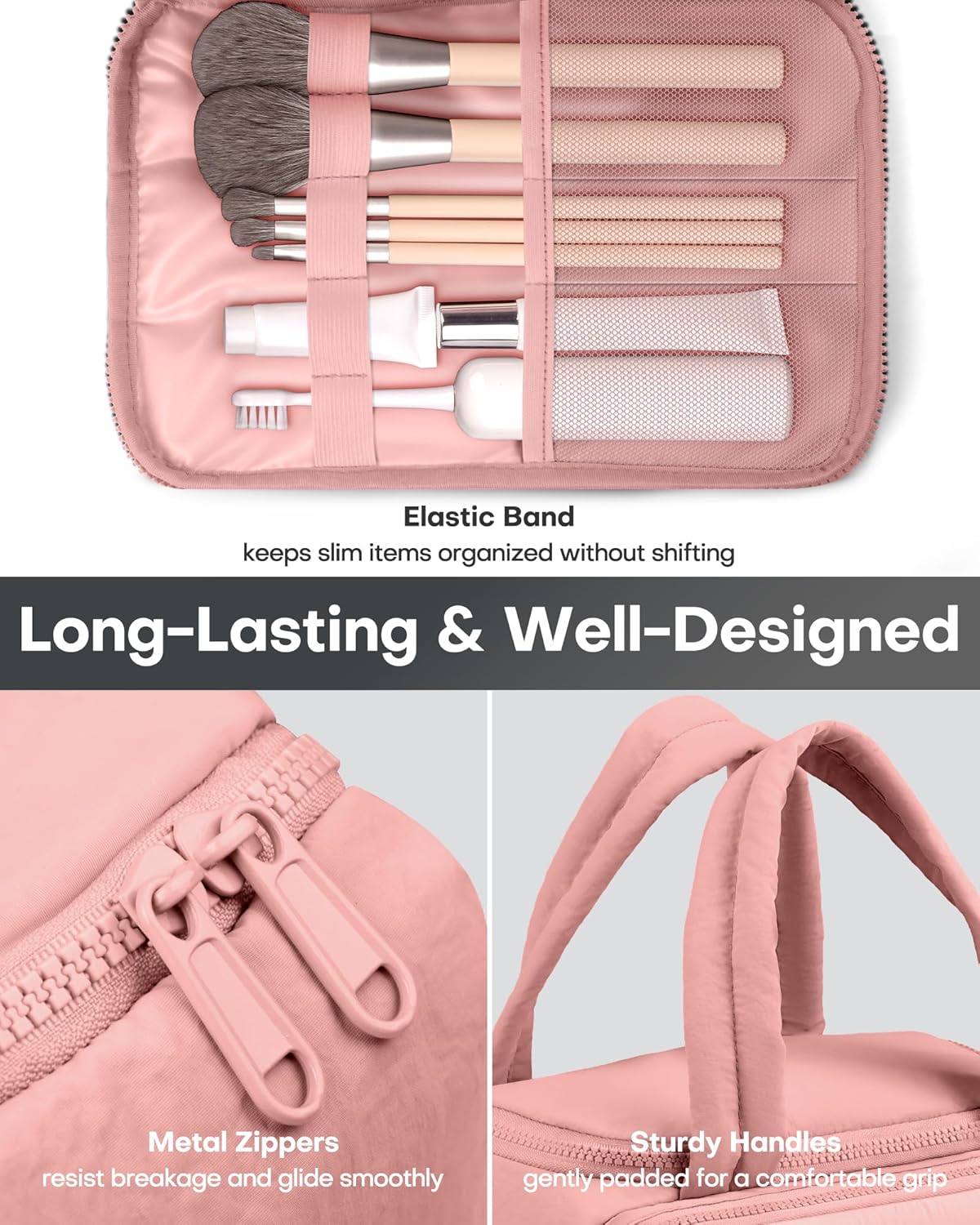 HOTOR Travel Toiletry Bag - Wide-Open Toiletry Bag for Women, Multi-Pocket Makeup Bag for Travel Essentials, Wet & Dry Separation Travel Accessories for Trip, Gym, 12.6" x 6.3" x 8.9", Dark Pink