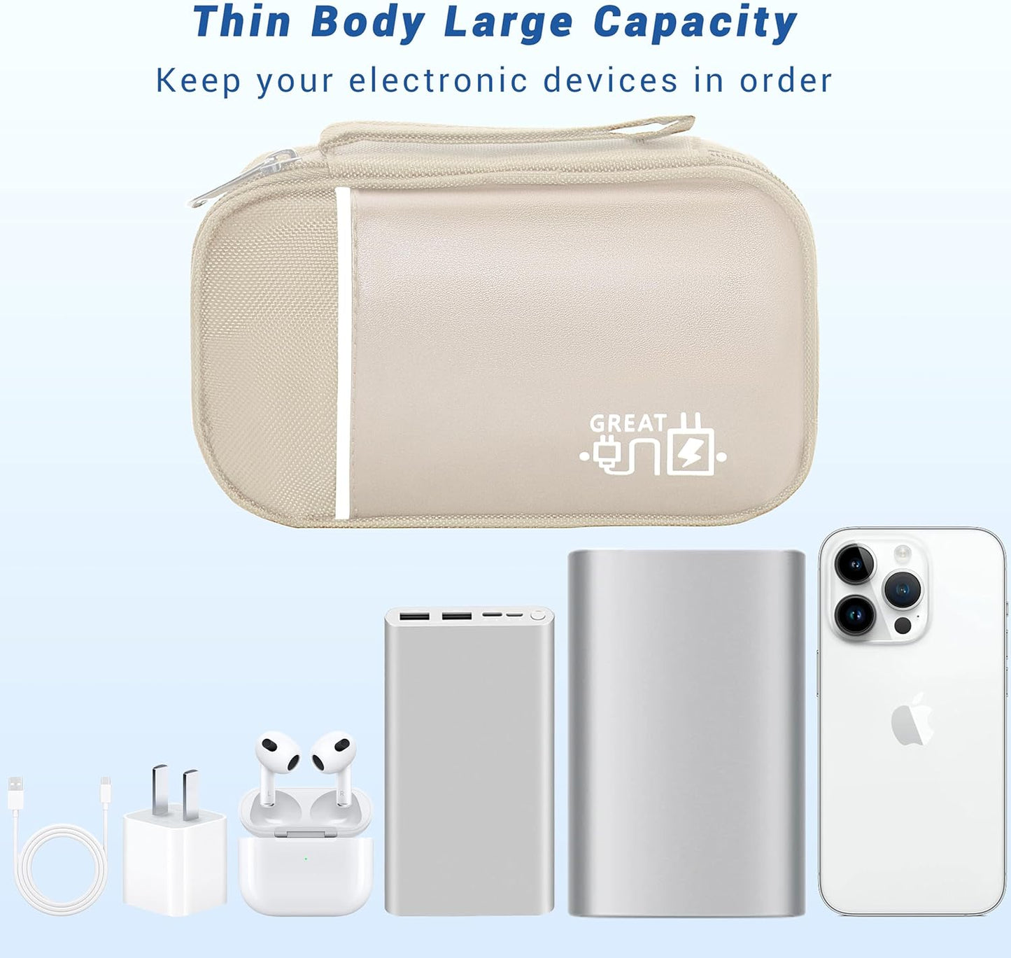 Electronics Organizer,Travel Cord Organizer Pouch, Portable Cable Organizer Bags, Waterproof Electronic Accessories Storage Case for Cables, Cords, Charger, Phone (Single Layer-Small-Beige)