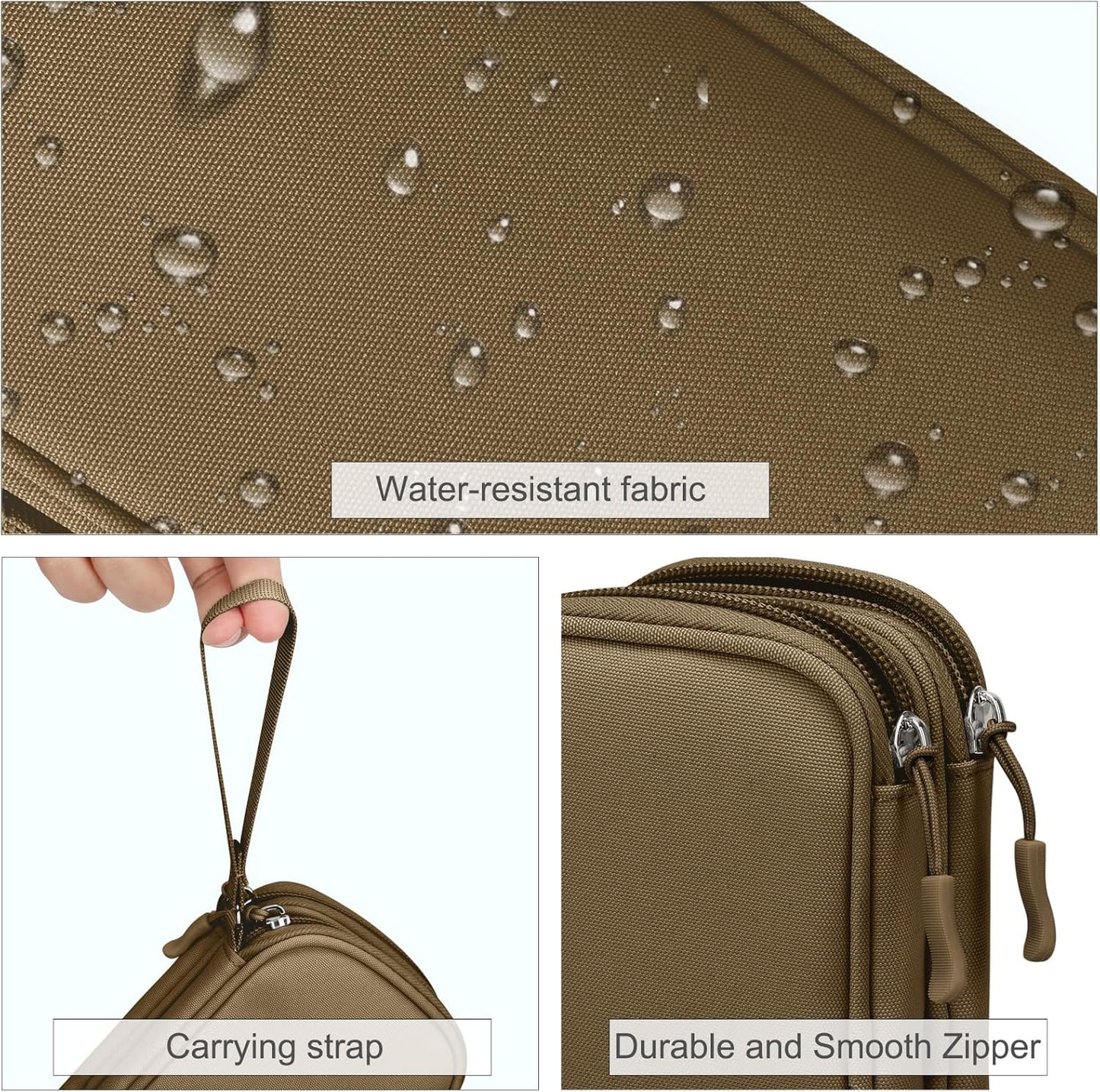 FYY Electronic Organizer, Travel Cable Organizer Bag Pouch Electronic Accessories Carry Case Portable Waterproof Double Layers All-in-One Storage Bag for Cable, Cord, Charger, Phone, Earphone Brown