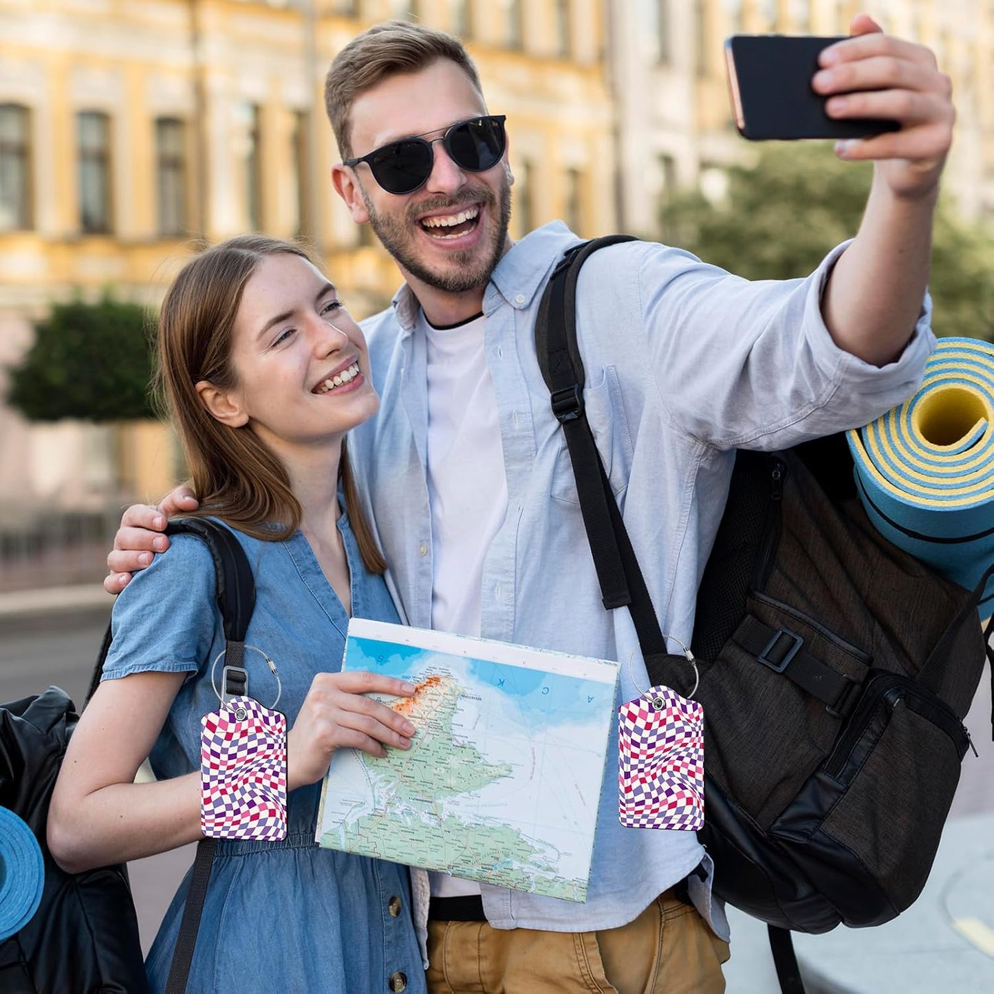 2 Pack Checkered Luggage Tags for Suitcases, Plaid Leather Luggage Tag Waterproof, Name ID Labels with Privacy Cover Suitcases Bag Luggage Tags for Travel, Travel Accessory Luggage Tag