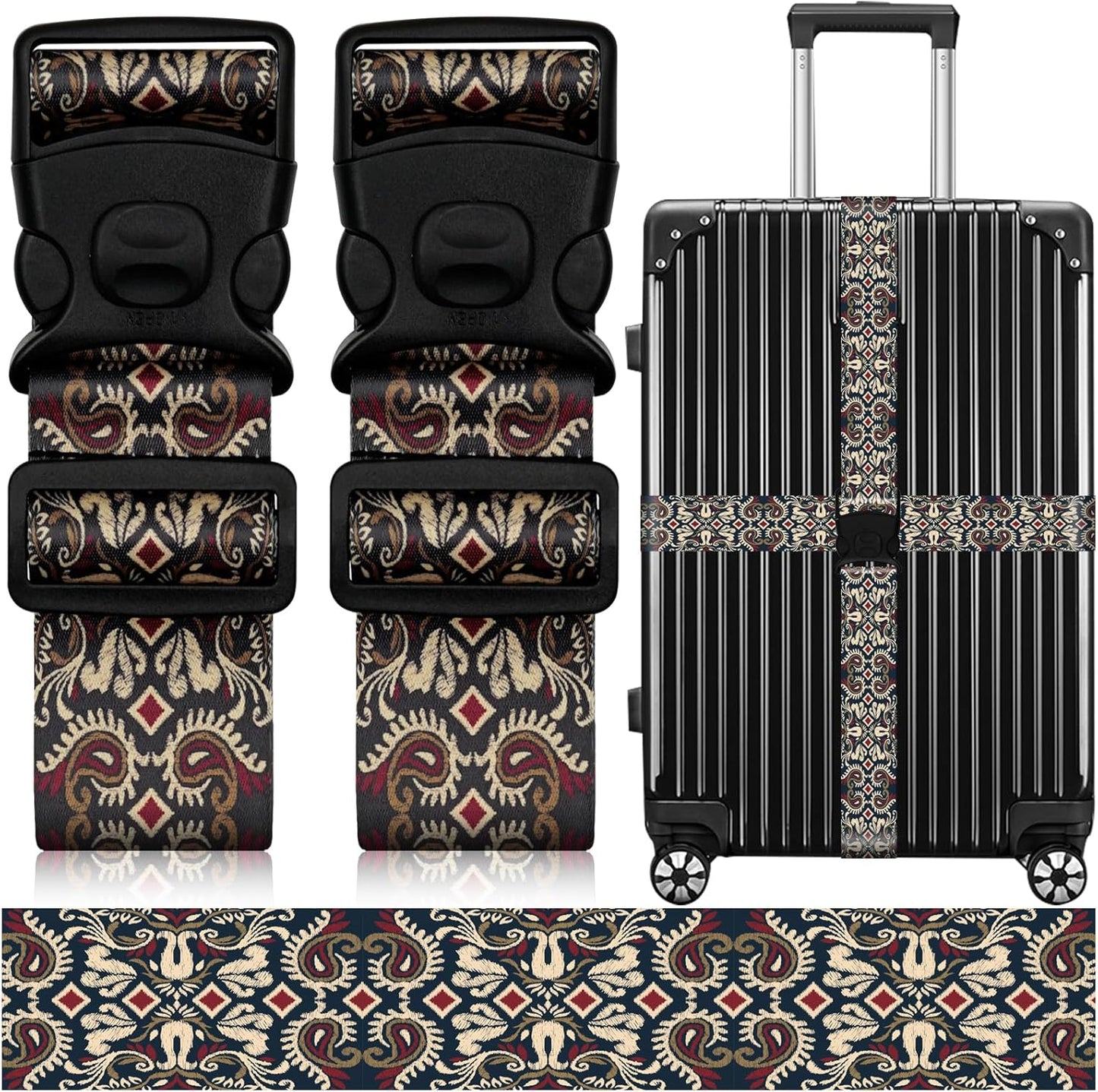 2 Pack Luggage Straps for Suitcases, Adjustable Travel Belt with Double Lock and Quick Release Buckle, Heavy Duty Nylon Bag Packing Strap, Unique Identifiers Business Travel Accessories-Dark Totem