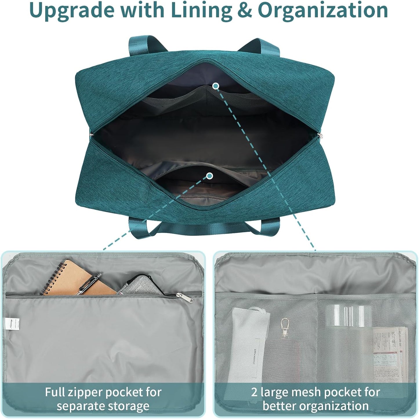 For Spirit Airlines Personal Item Bag 18x14x8 Foldable Travel Duffel Bag Underseat Carry on Luggage Weekender for Women 30L (Teal)