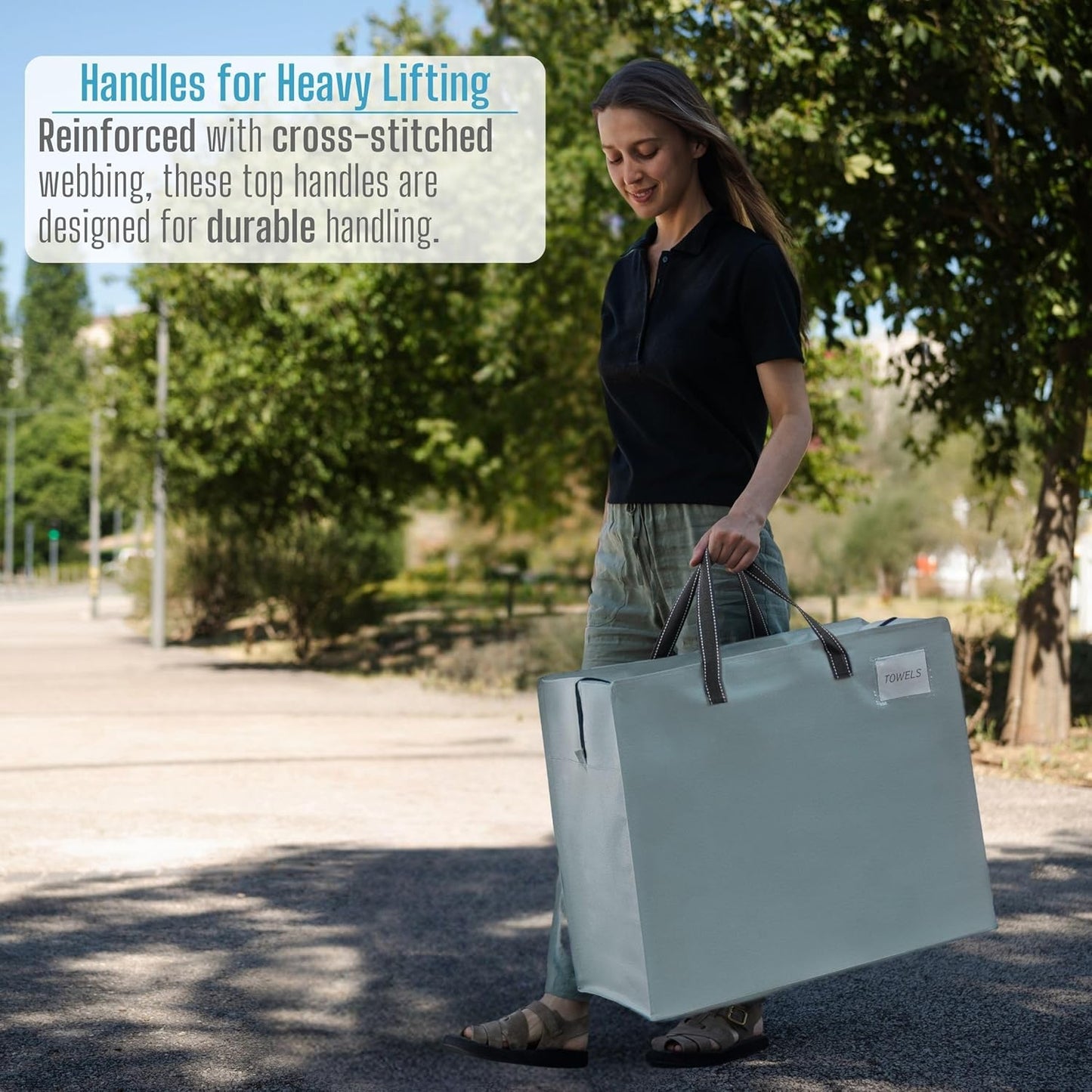 VENO 4 Pack Heavy Duty Moving Bags, Storage Bags, Packing Supplies, Top Zipper, Storage Totes for Camping, Clothes, Bedding, Comforters, Pillows (22 Gallon Light Blue, 4 Pack)