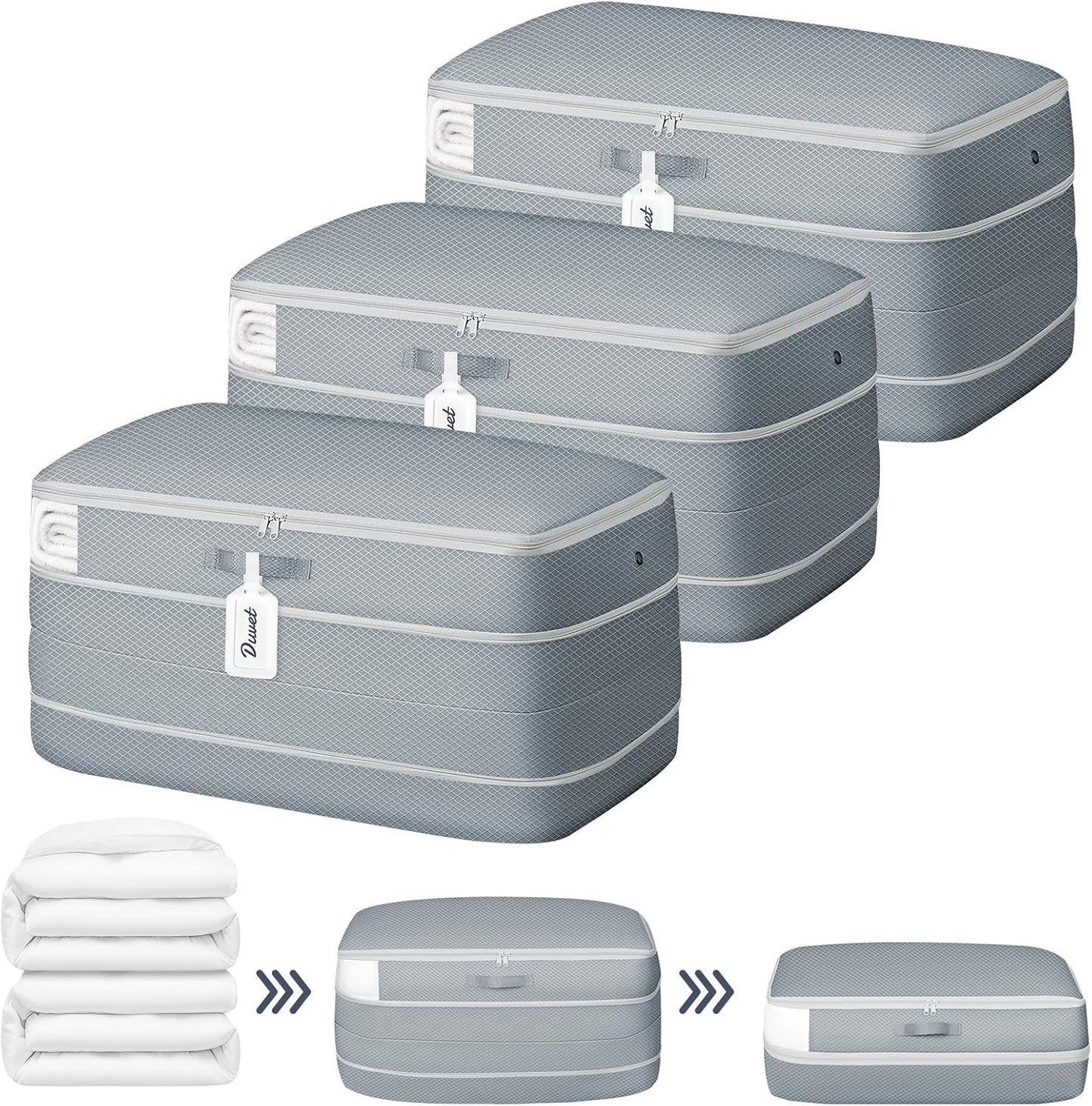 DIMJ Comforter Storage Bag - 100L Large Capacity Blanket Storage Compression Bags, Washable Space Saving Self Compression Organizer with Window Handles, Space Saver for Clothes, Bedding, Sheet