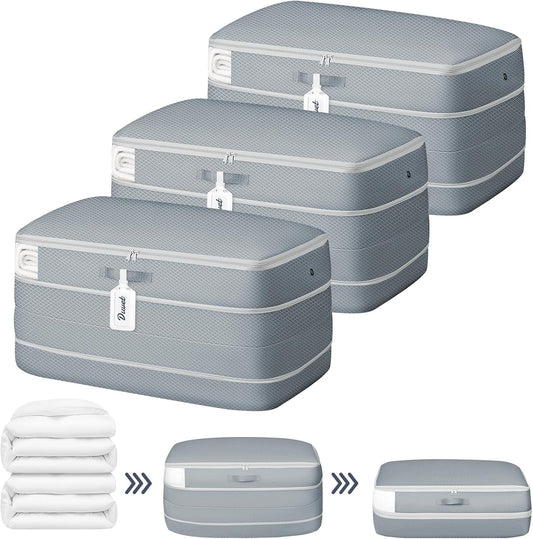 DIMJ Comforter Storage Bag - 100L Large Capacity Blanket Storage Compression Bags, Washable Space Saving Self Compression Organizer with Window Handles, Space Saver for Clothes, Bedding, Sheet