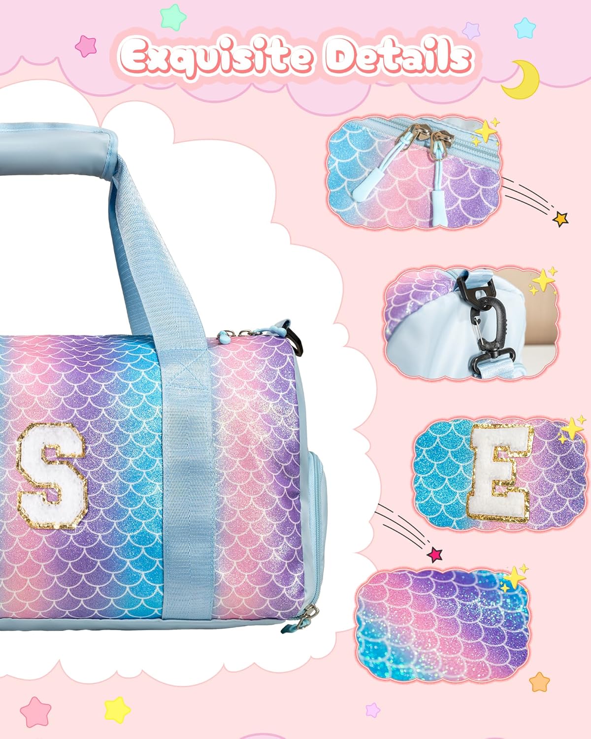 Graduation Gifts for Girls-Girl Gym Bag with Shoe Compartment, Kid Personalized Weekender Overnight Bags, Initial Travel Tote with Makeup Pouch, Gift Ideas for Niece Sister (Letter W)