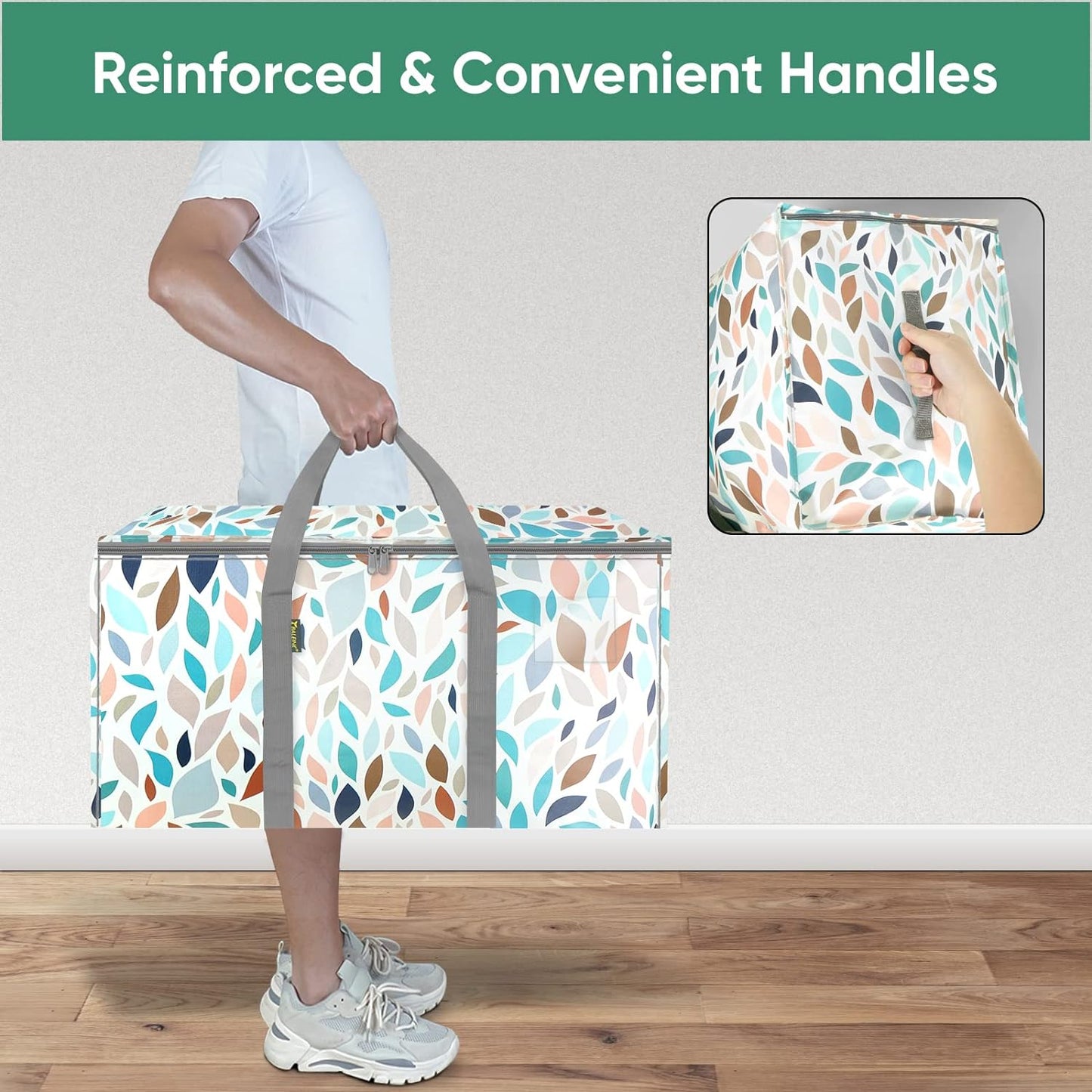 BALEINE 4-Pack Oversized Moving Bags with Reinforced Handles, Heavy-Duty Storage Tote for Clothes, Moving Supplies (Mosaic, 4-Pack)