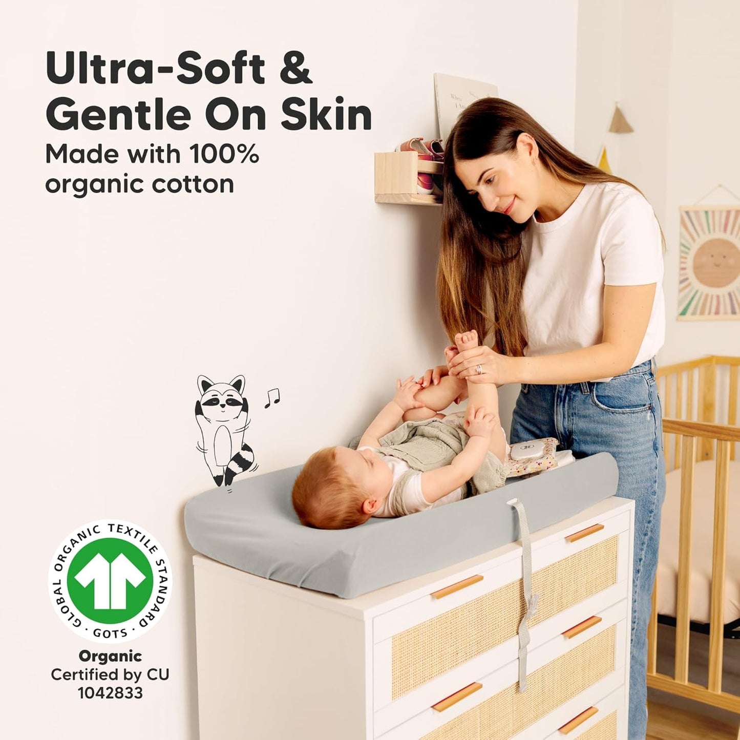 2-Pack Organic Changing Pad Covers for Girl, Boy, Neutral - 100% Cotton Changing Table Pad Cover, Soft Baby Nursery Diaper Changing Pad Sheets, Contour Changing Pads Liners, Change Pad Cover (Steel)