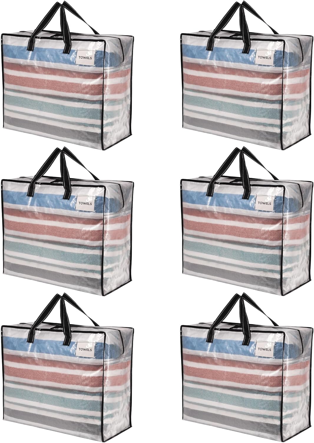 VENO 6 Pack Heavy Duty Moving Bags, Storage Bags, Packing Supplies, Top Zipper, Storage Totes for Camping, Clothes, Bedding, Comforters, Pillows (22 Gallon Clear, 6 Pack)