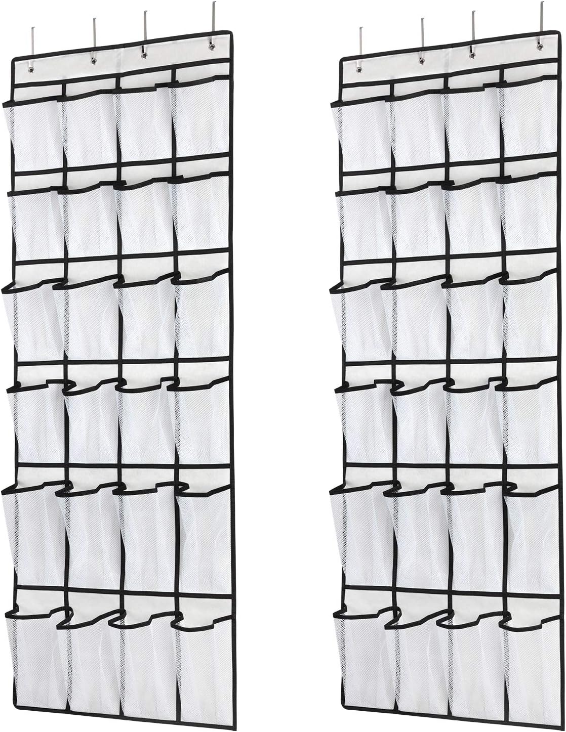 Hanging Shoe Organizer, Over The Door Shoe Organizer with 24 Mesh Large Pockets Door Shoe Rack for Men Women Kids Hanging Door Shoe Holder Size:58x21 Inch (White-2pack)