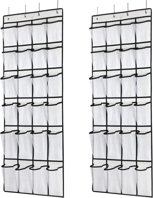 Hanging Shoe Organizer, Over The Door Shoe Organizer with 24 Mesh Large Pockets Door Shoe Rack for Men Women Kids Hanging Door Shoe Holder Size:58x21 Inch (White-2pack)