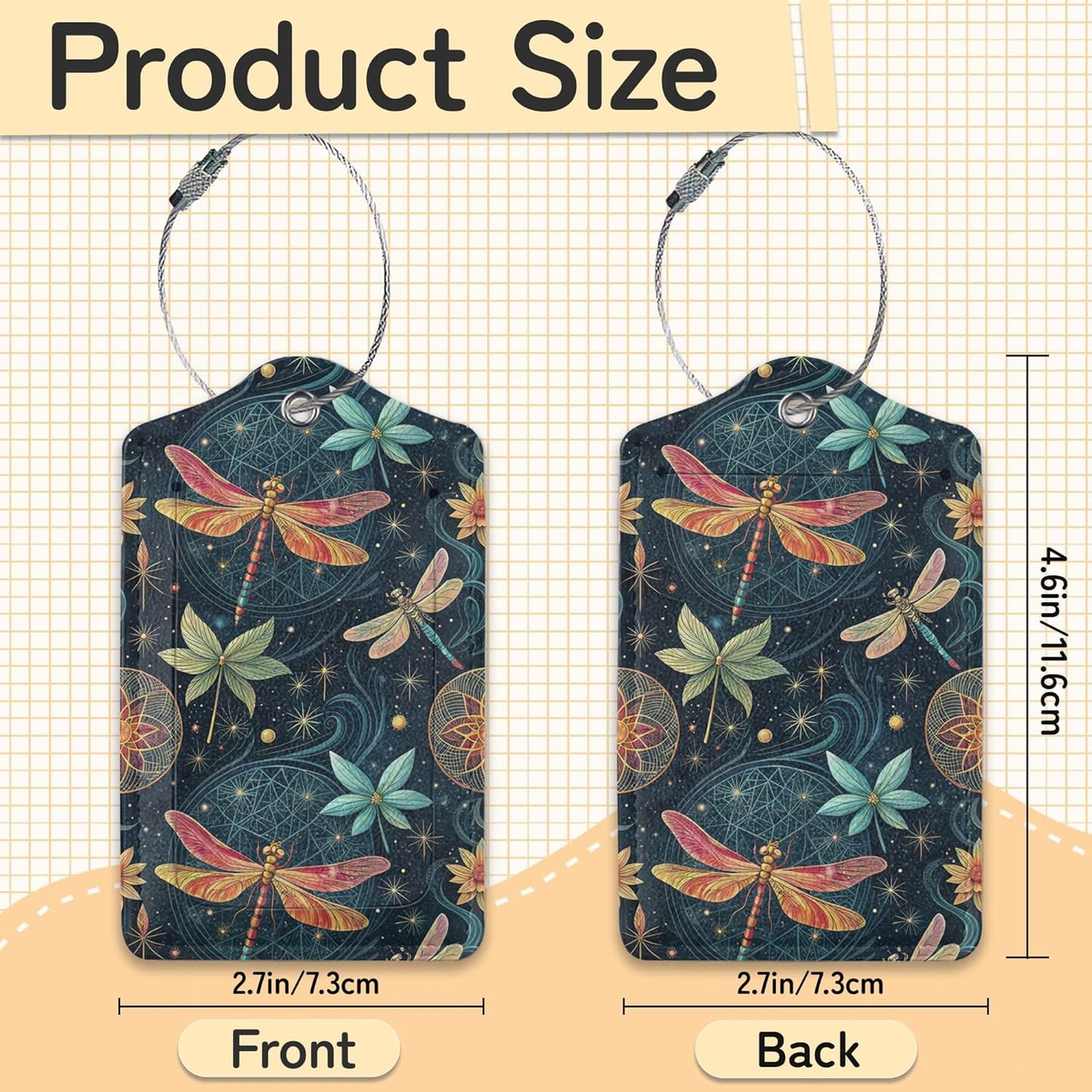 3 PCS Dragonfly Luggage Tags,Fantasy Dragonfly Suitcase Tags Privacy Cover ID Label with Stainless Steel Loop and Address Card for Travel Bag Suitcase