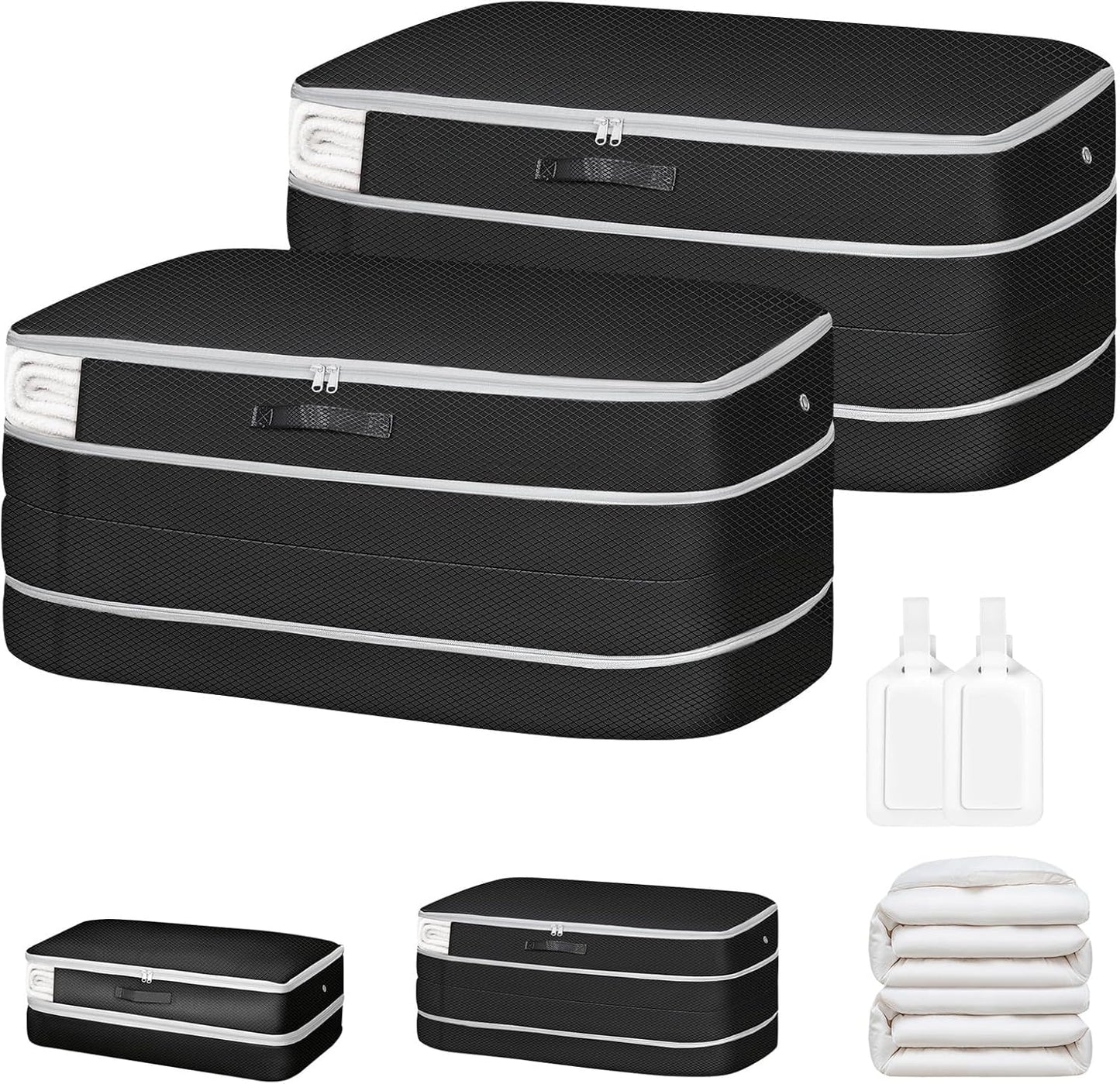 Comforter Storage Bag - Large Capacity Bedding Storage Bags Ultra Space Saving Self Compression Organizer, Washable Compression Bags for Storage Comforter Blanket Duvet Pillow, 2-Pack, Black