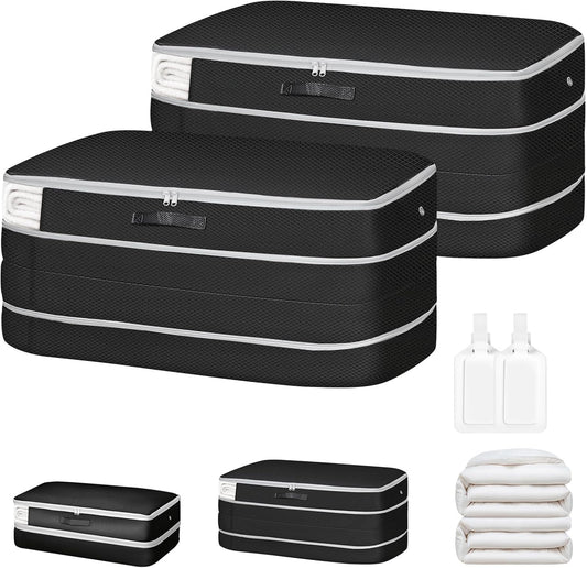 Comforter Storage Bag - Large Capacity Bedding Storage Bags Ultra Space Saving Self Compression Organizer, Washable Compression Bags for Storage Comforter Blanket Duvet Pillow, 2-Pack, Black