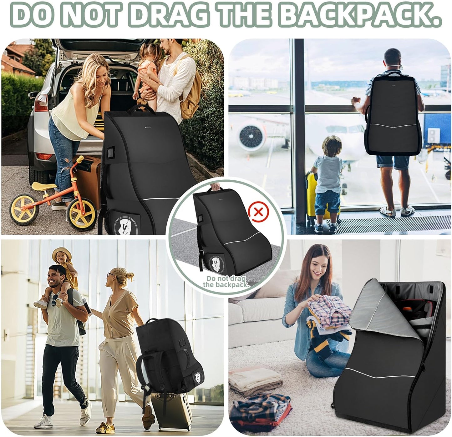 Padded Car Seat Travel Bag for Airplane – Waterproof Heavy Duty Carseat Backpack for Airport – Fits Infant, Convertible & Booster Seats – Airline Approved Travel Car Seat Cover