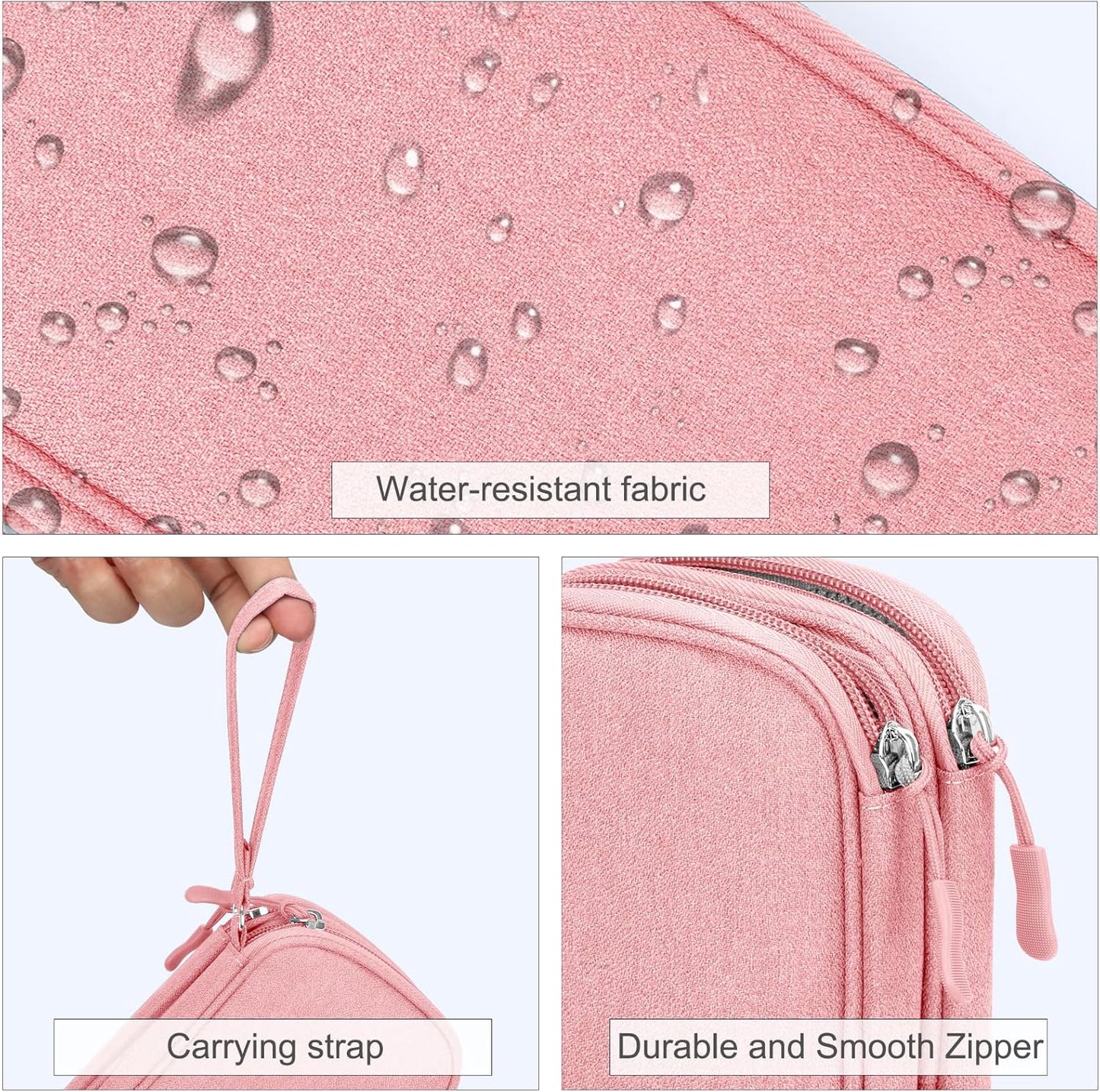 FYY Electronic Organizer, Travel Bag, Pouch, Carry Case Portable Waterproof Double Layers for Cable, Cord, Charger, Phone, Earphone Pink