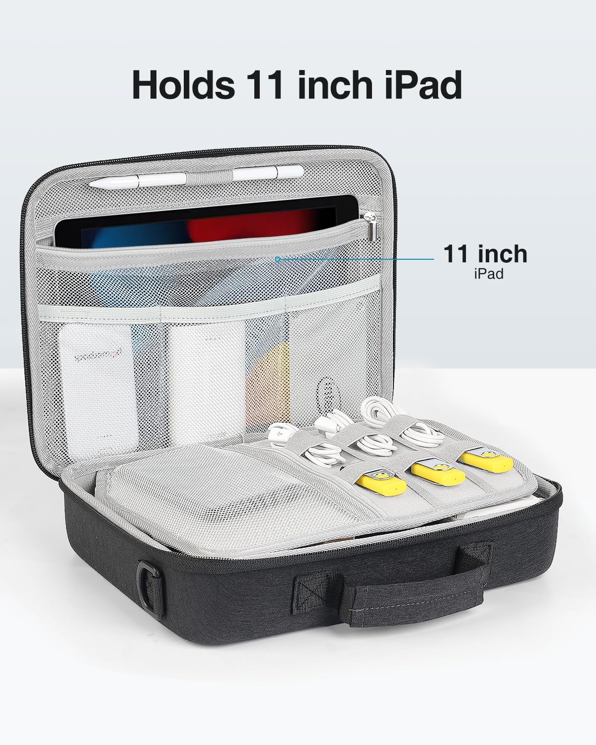 Luxtude Electronic Organizer Travel Case Large, Hard Case for Electronics, EVA Tech Organizers, Travel Cable Bag with Shoulder Strap, Charger Organizers Carrying Cases for iPad(Up to 11’’)